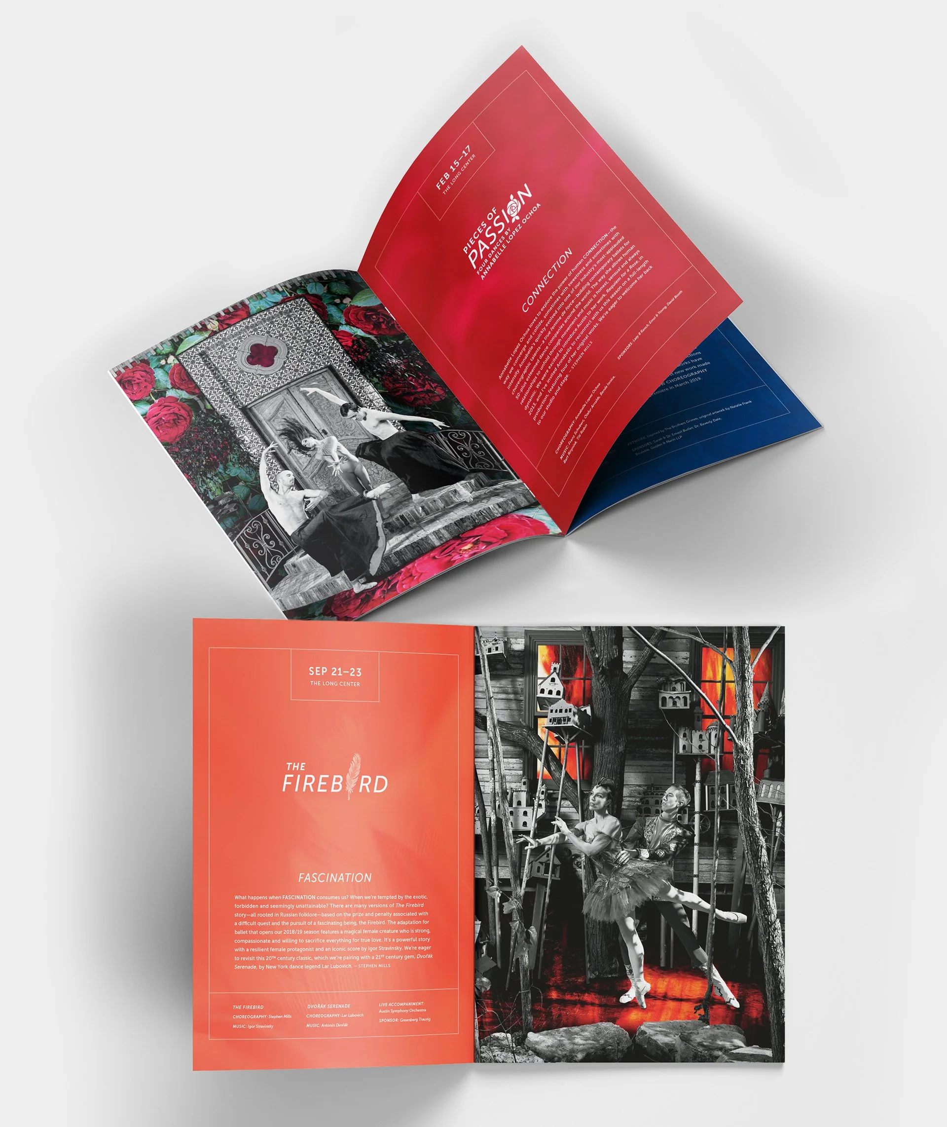 French Fox Design: Ballet Austin, 2018/19 Season Brochures with Black & White and Colorful Backgrounds of Ballerinas