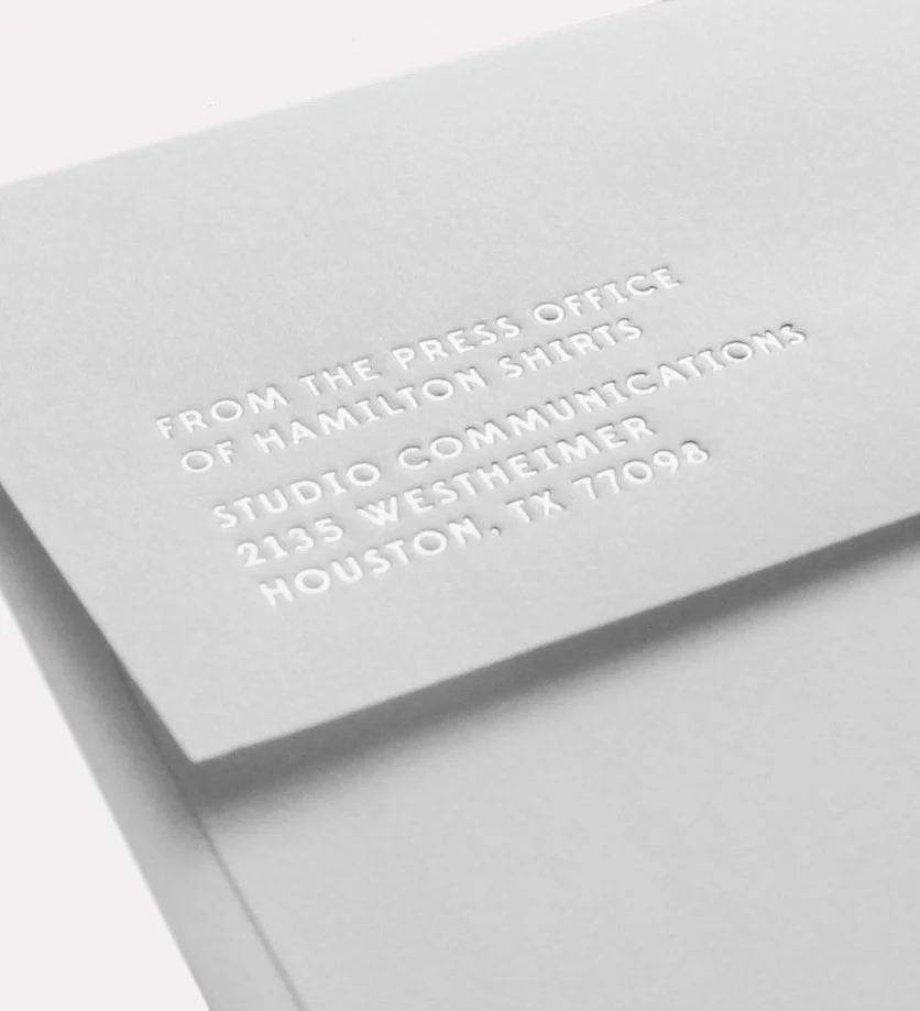 French Fox Design: Hamilton Shirts Silver Foil Stamped Outer Envelope with Return Address