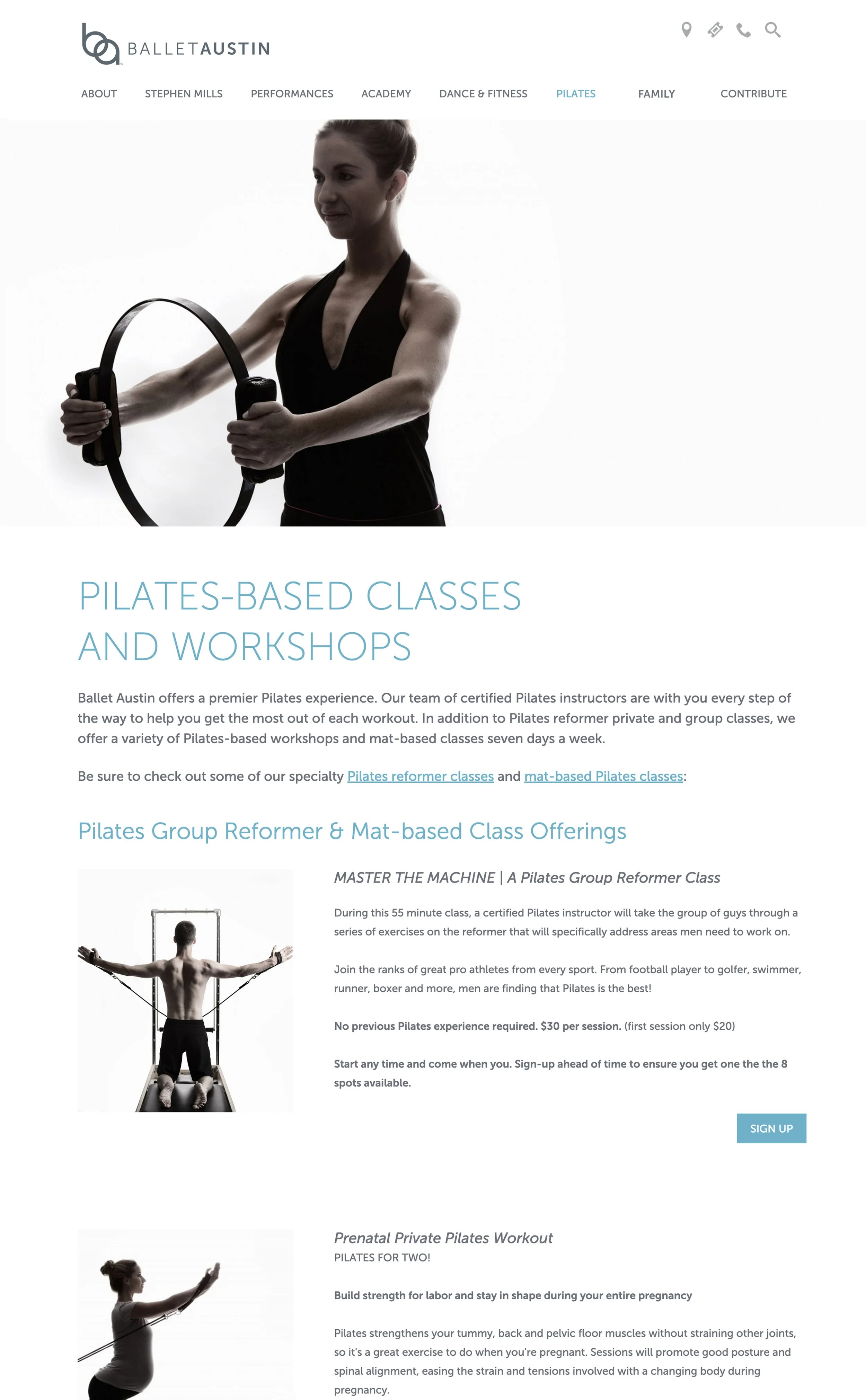 French Fox Design: Ballet Austin Interior Website Page Featuring Pilates Classes