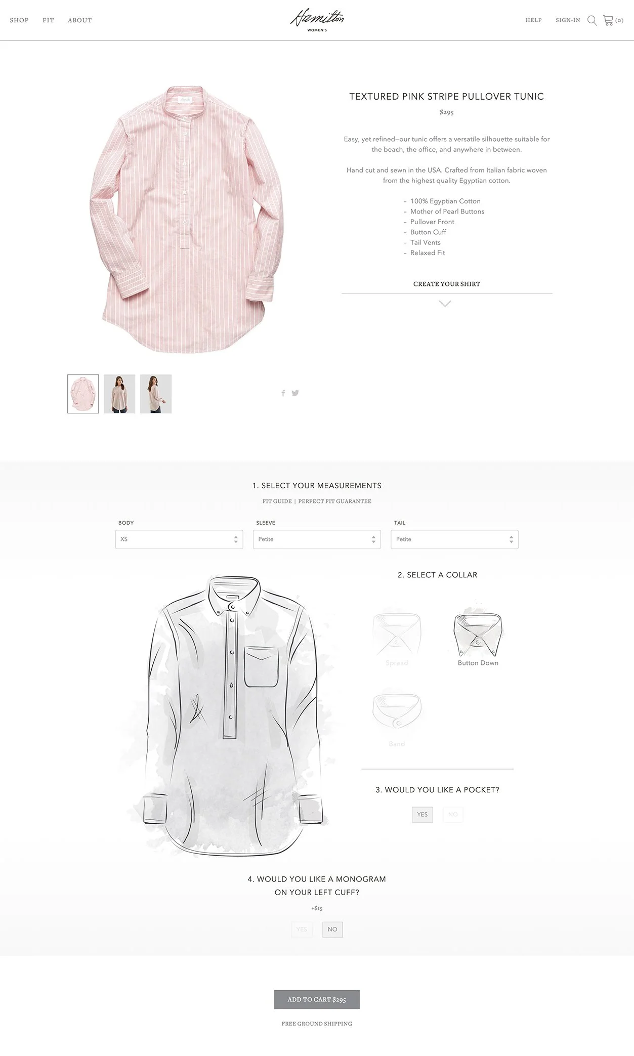 French Fox Design: Hamilton Shirts Womens Desktop Website, Shirt Detail Page