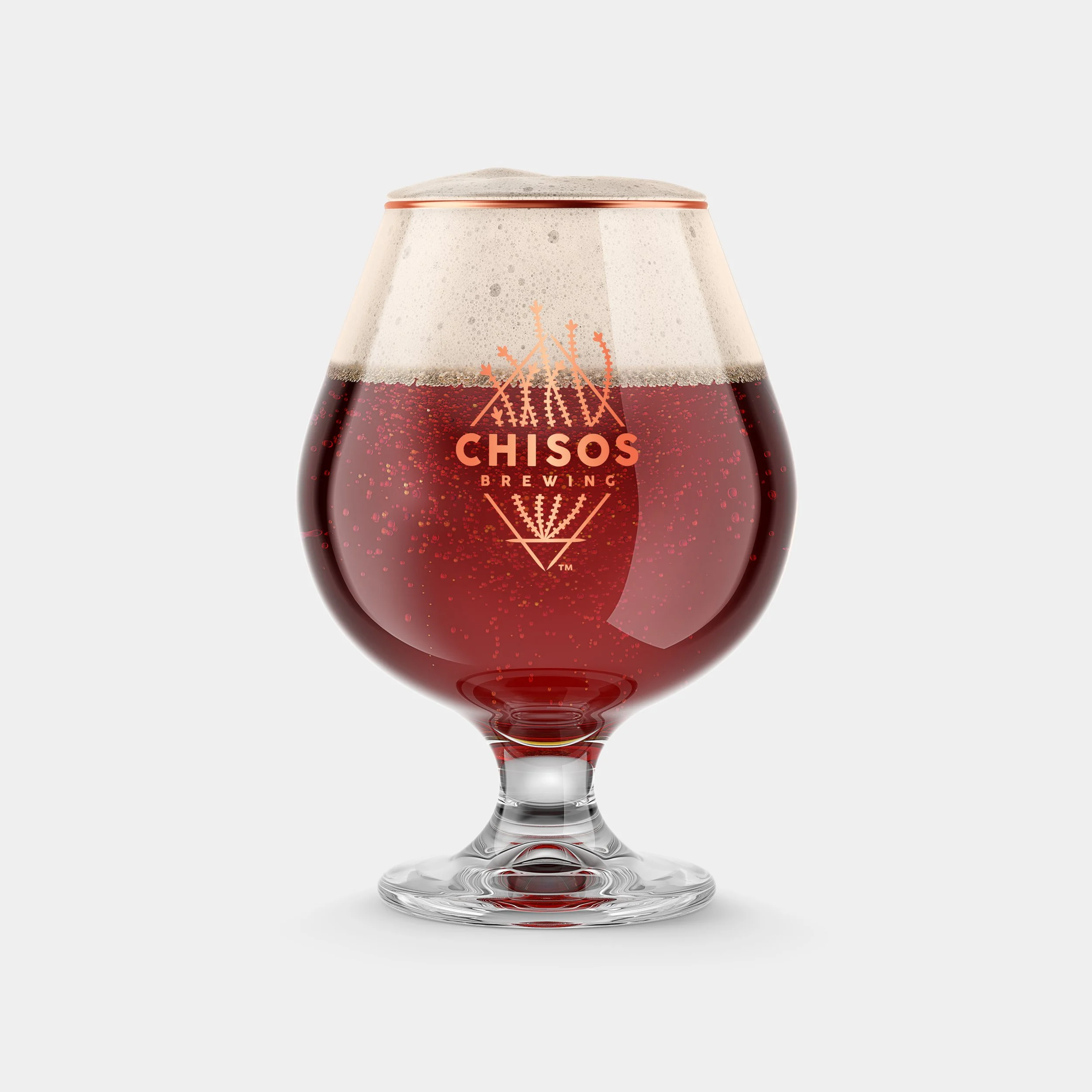 French Fox Design: Chisos Brewing, Imperial Irish Red Beer Glass with Metallic Ink