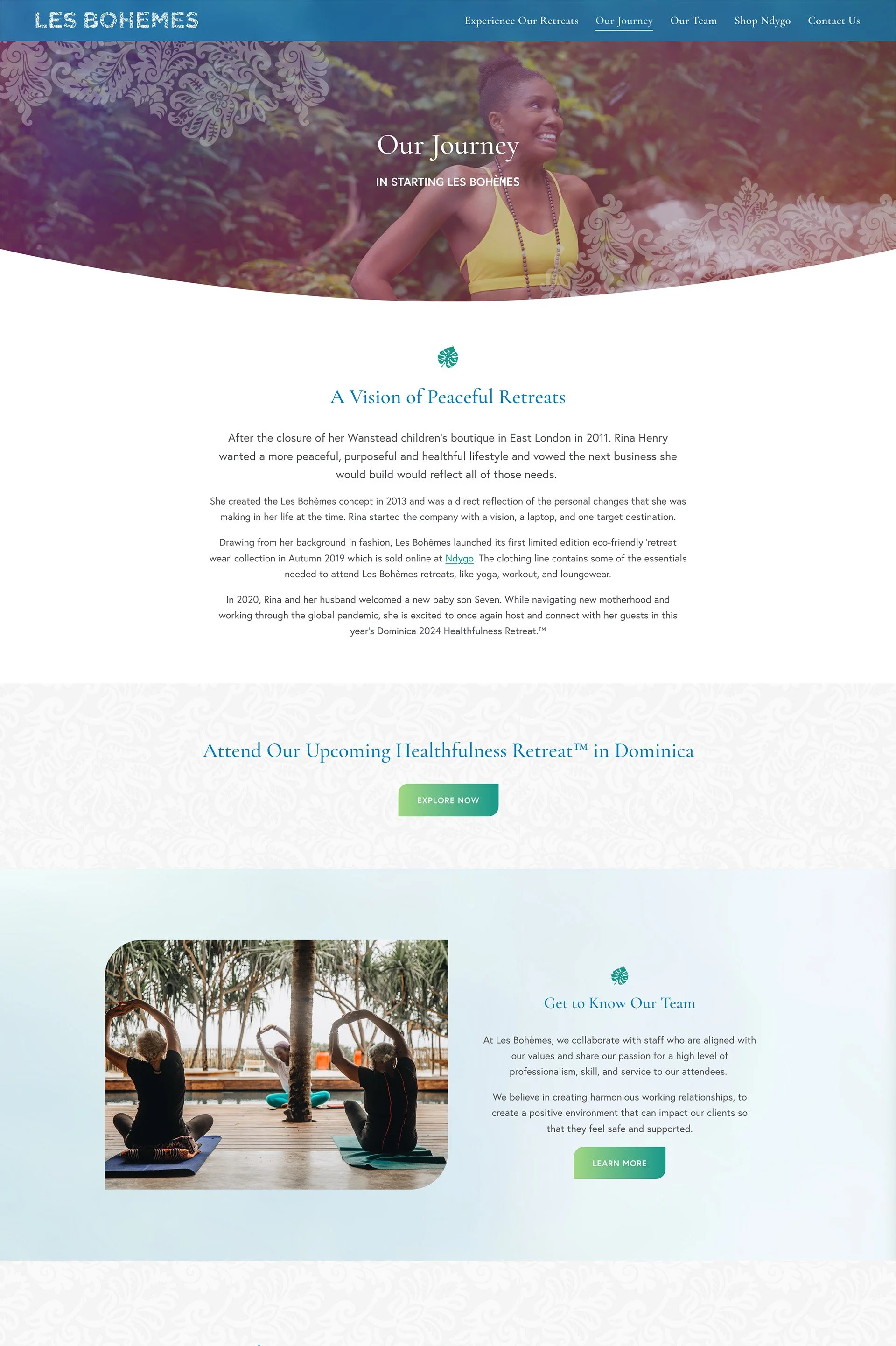 French Fox Design: Les Bohèmes Healthfulness Retreats SquareSpace Website, Our Journey Page