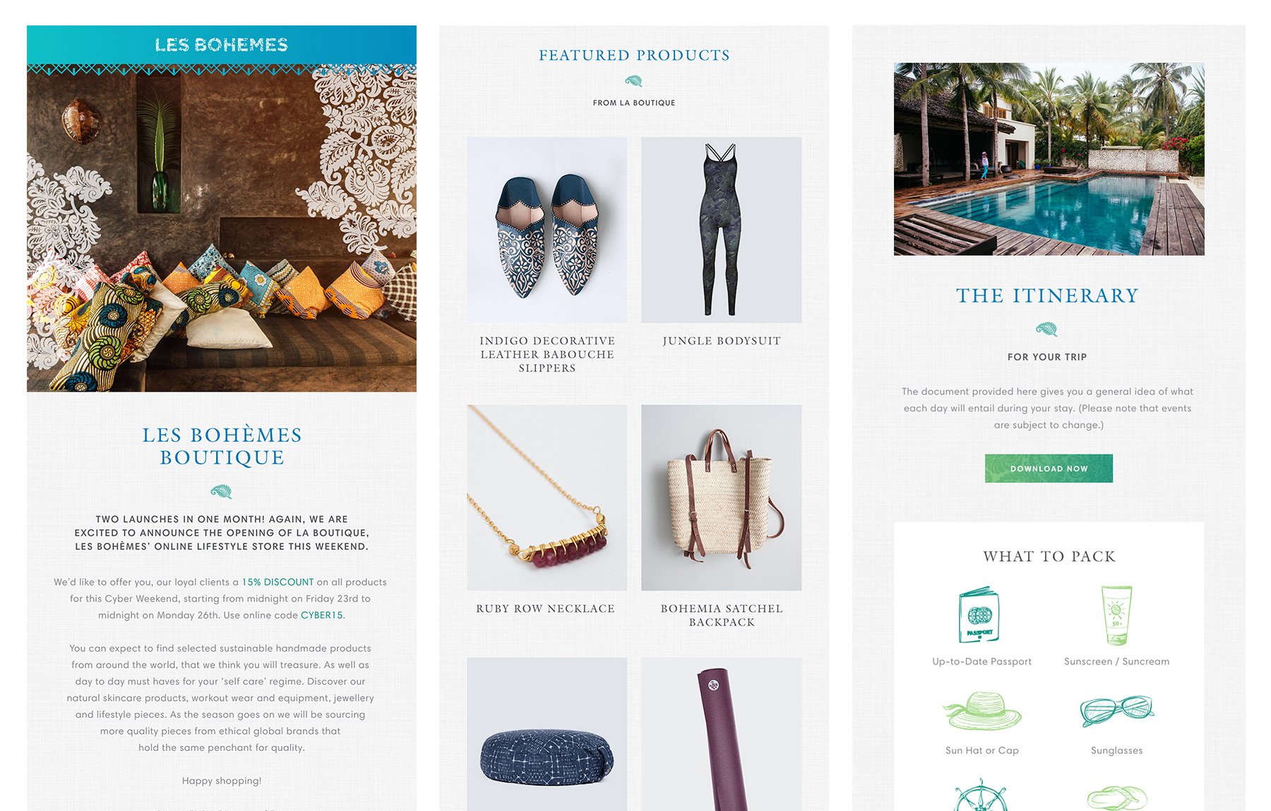 French Fox Design: Les Bohèmes Healthfulness Retreats, Digital HTML Emails