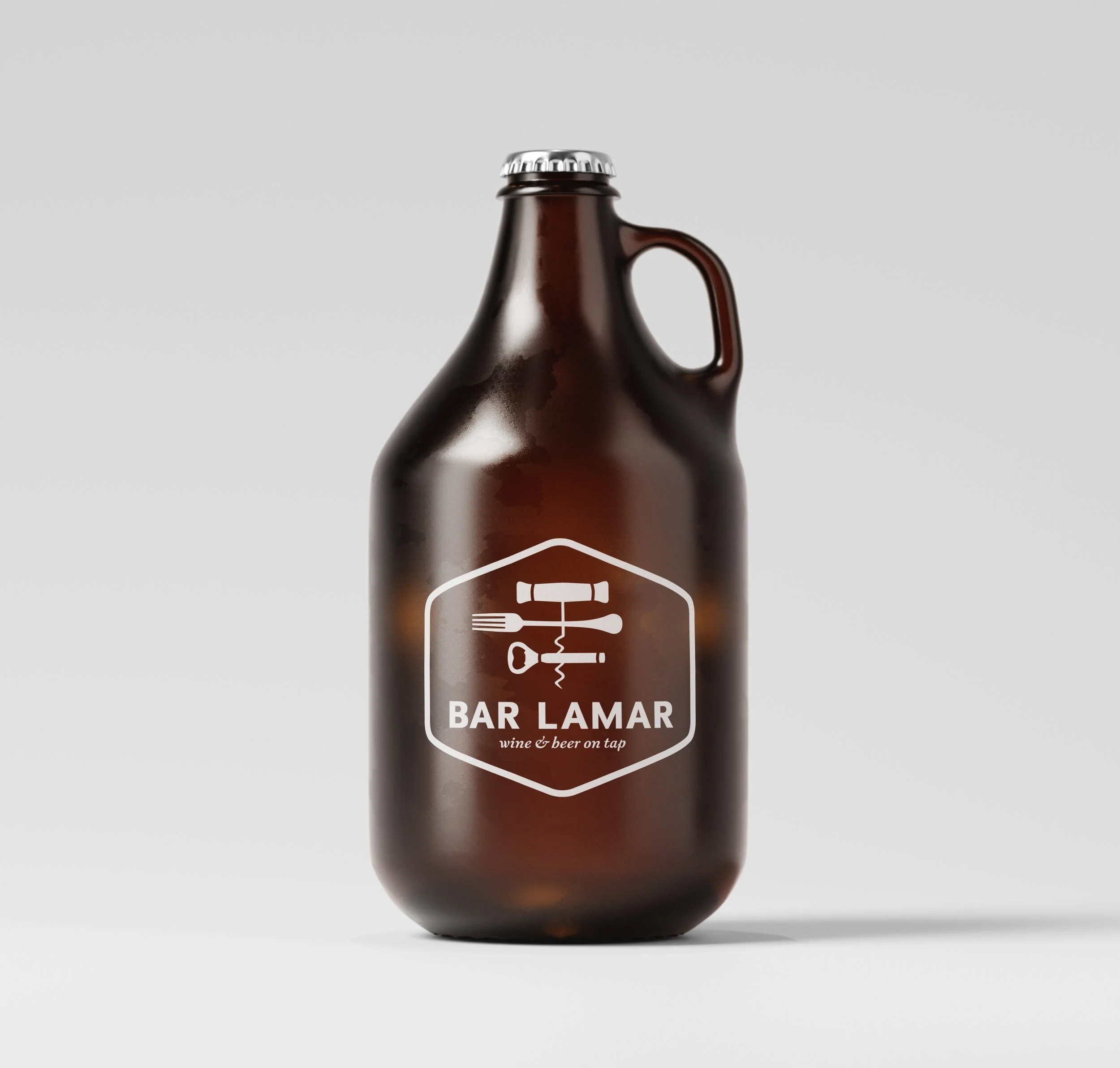 French Fox Design: Whole Foods Market, Bar Lamar Wine & Beer Taproom Identity Logo Appearing on Beer Growler
