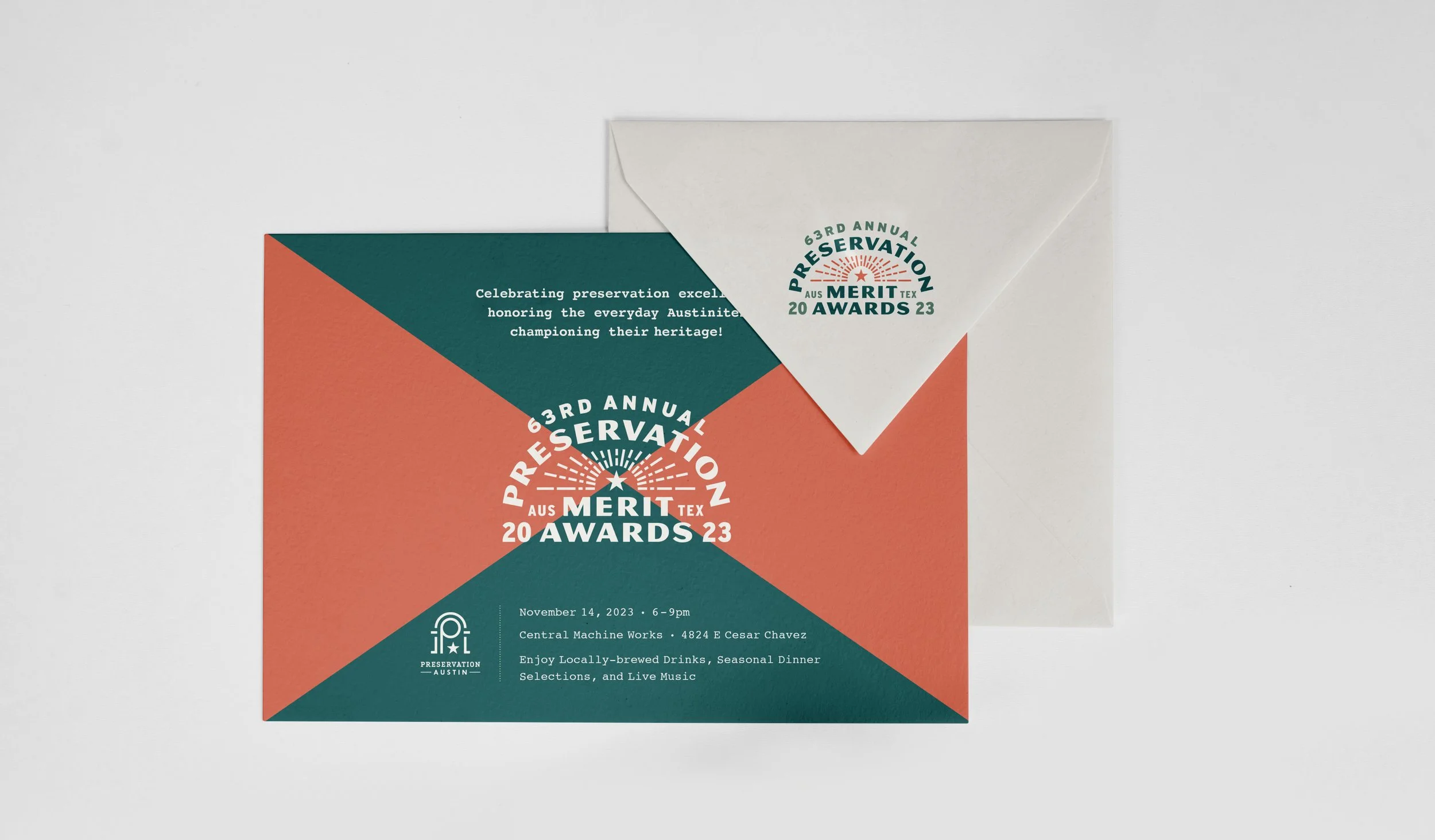 French Fox Design: Preservation Austin 2023 Merit Awards, Postcard + Envelope