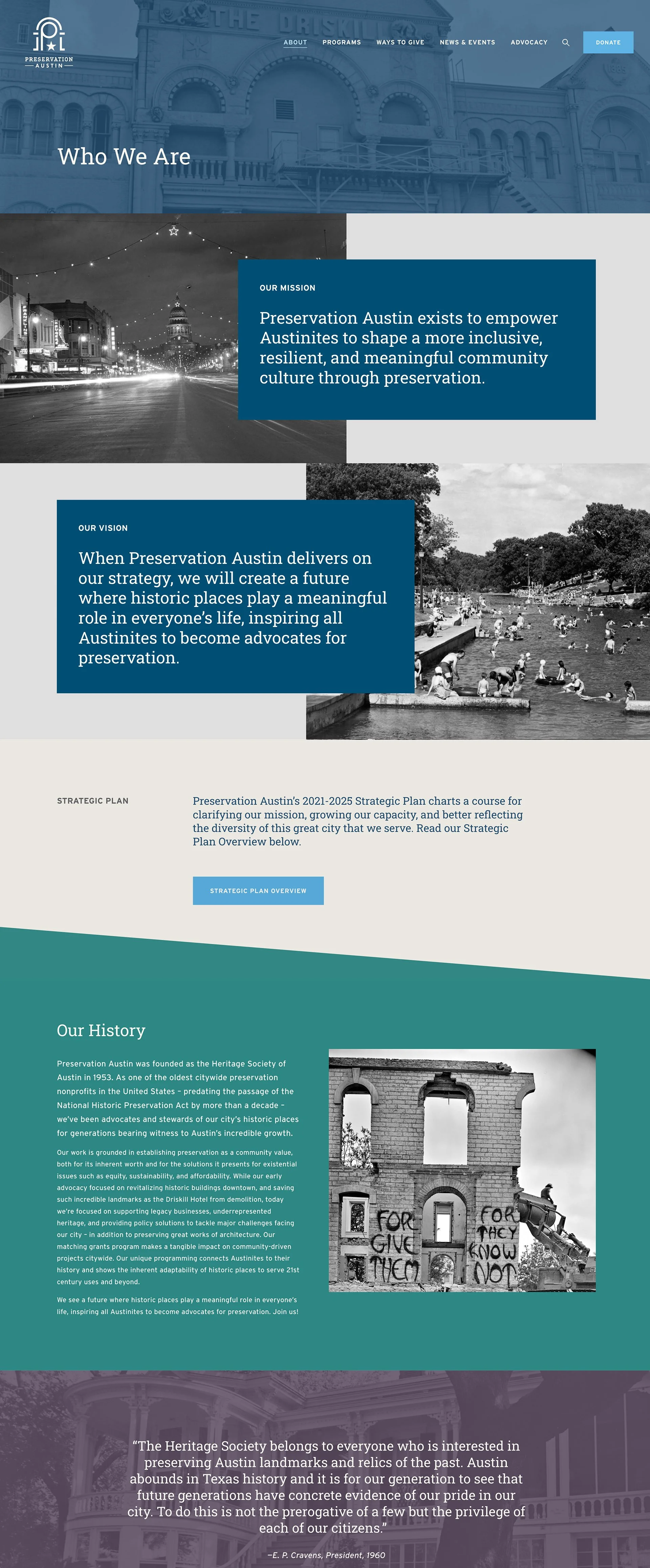 French Fox Design: Preservation Austin SquareSpace Website, Who We Are Page