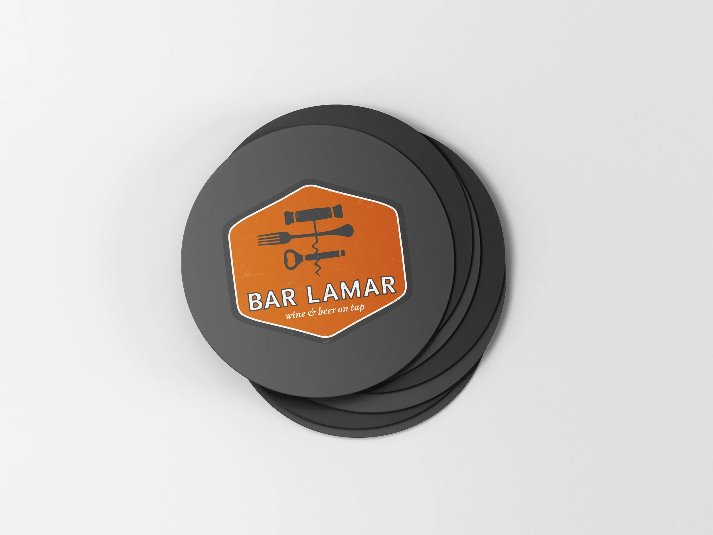 French Fox Design: Whole Foods Market, Bar Lamar Wine & Beer Taproom Identity Logo Appearing on Beer Coasters