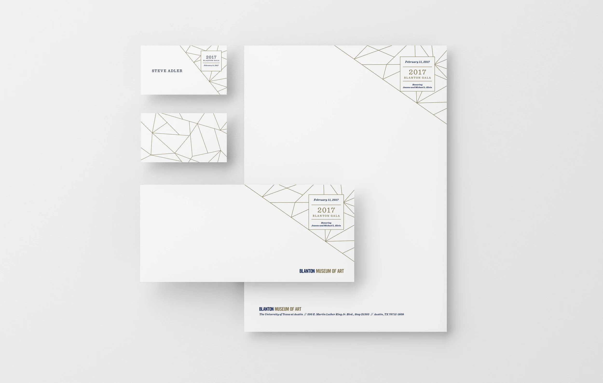 French Fox Design: Blanton Museum of Art 2017 Gala, Printed Paper System Featuring Letterhead, Notecard, and Table Name Card
