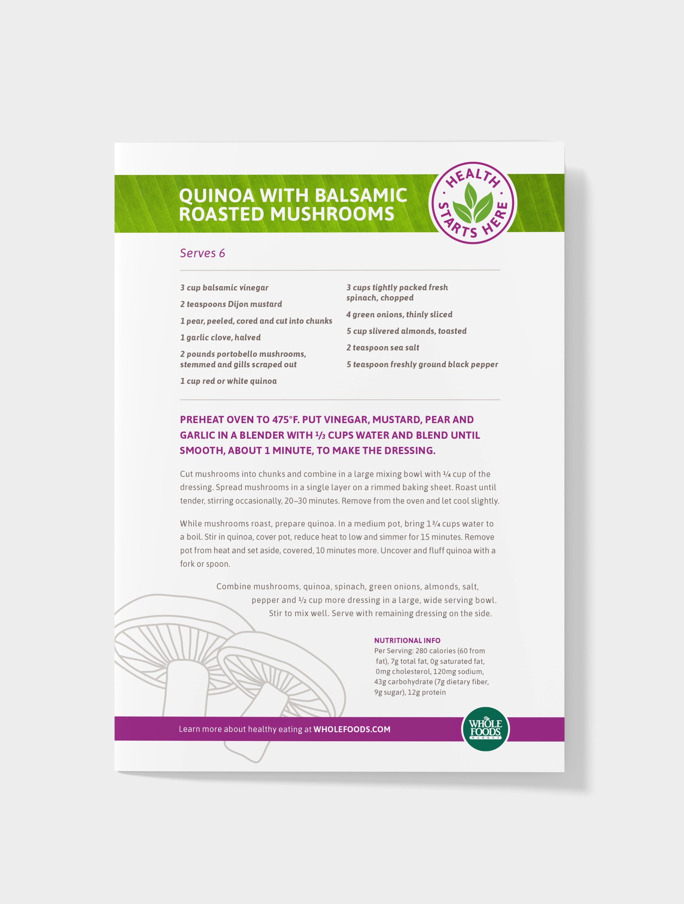 French Fox Design: Whole Foods Market, Health Starts Here Campaign Quinoa with Balsamic Roasted Mushrooms Recipe Card