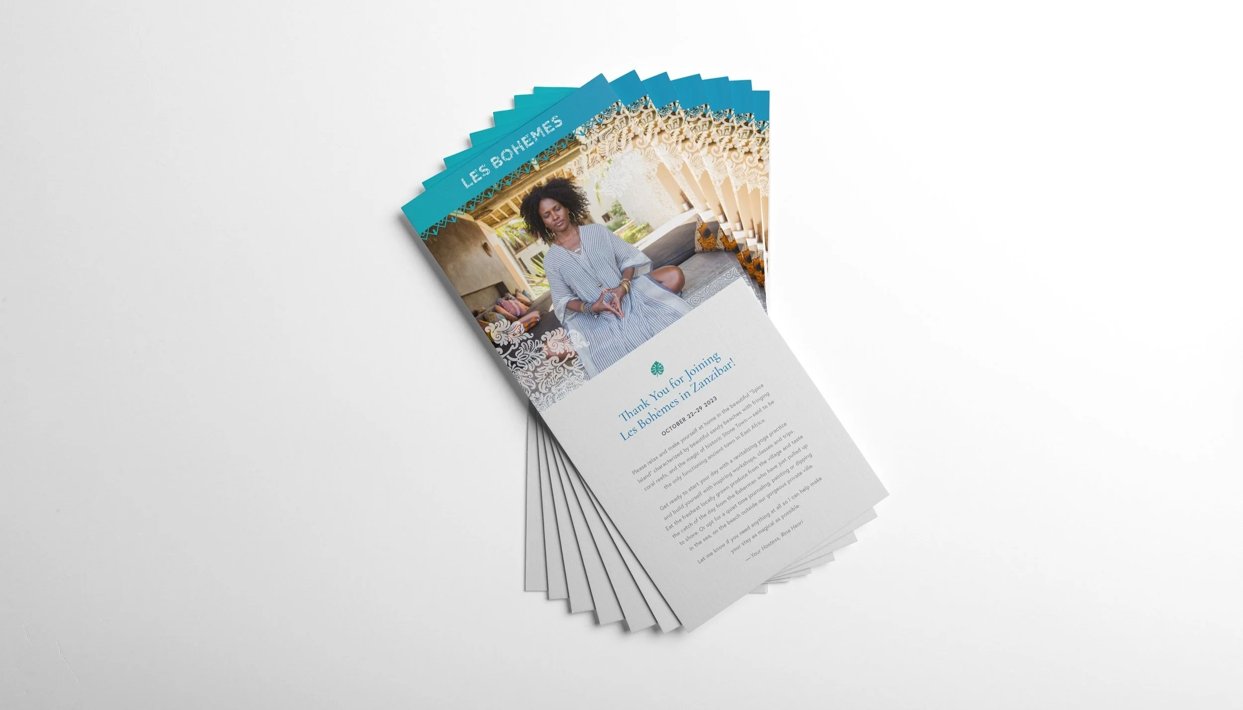 French Fox Design: Les Bohèmes Healthfulness Retreats, Printed Welcome to the Retreat Card