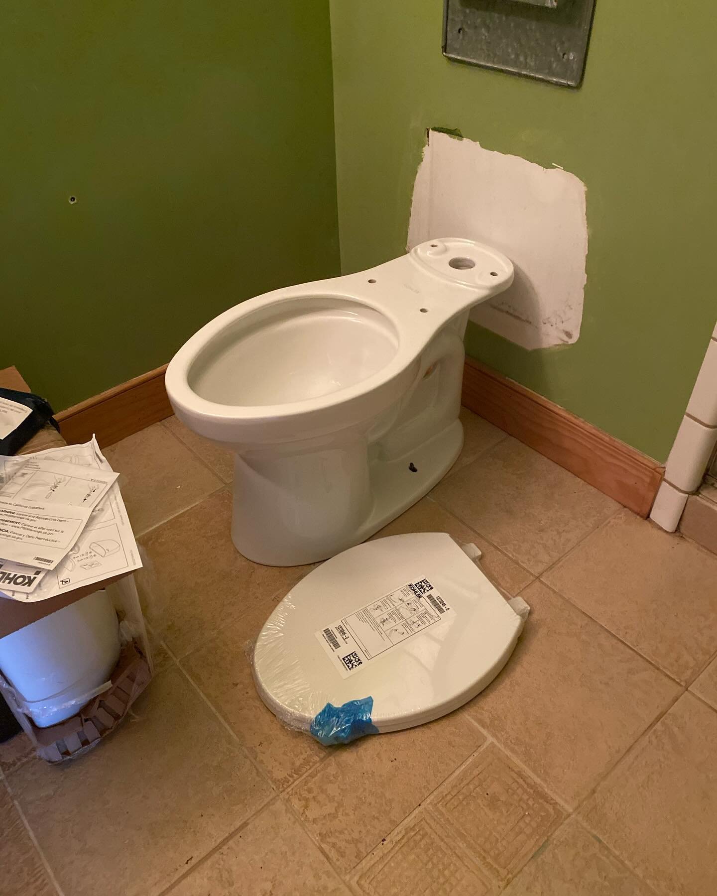 Replaced some 25 year old Kohler round bowls with some brand new Kohler elongated ones.