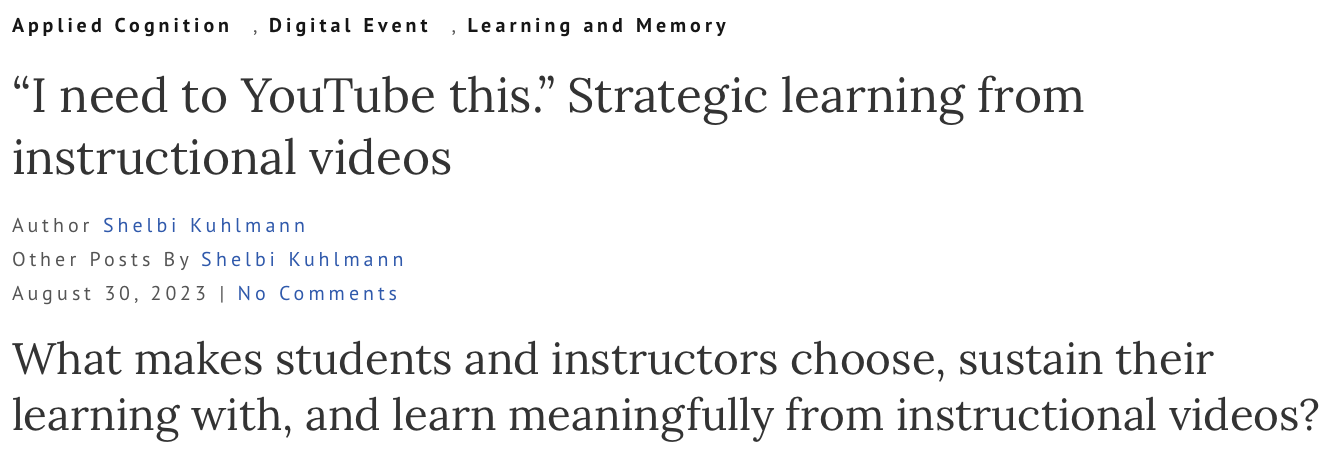 “I need to YouTube this.” Strategic learning from instructional videos