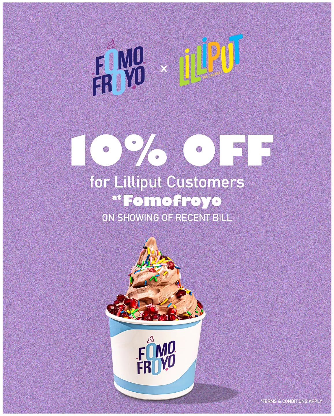 The ultimate collab for our favorite little humans! 🧒🍦

FomoFroyo x @lilliputplaycafe have joined forces to bring you cross-cafe discounts all season long! ✨ 

Show your recent Lilliput bill at FomoFroyo for 10% OFF. ✨ Show your recent FomoFroyo bi