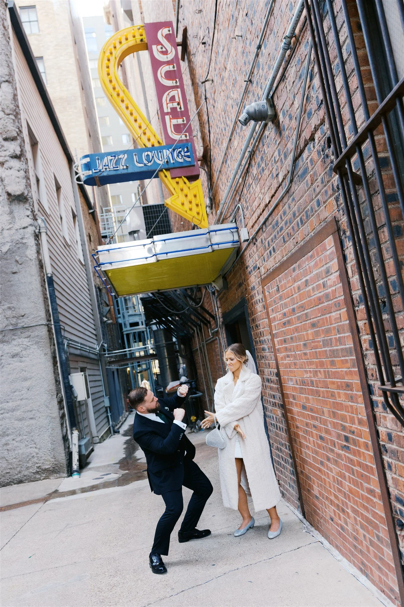 Fort Worth elopement portraits in city alley documentary wedding photography