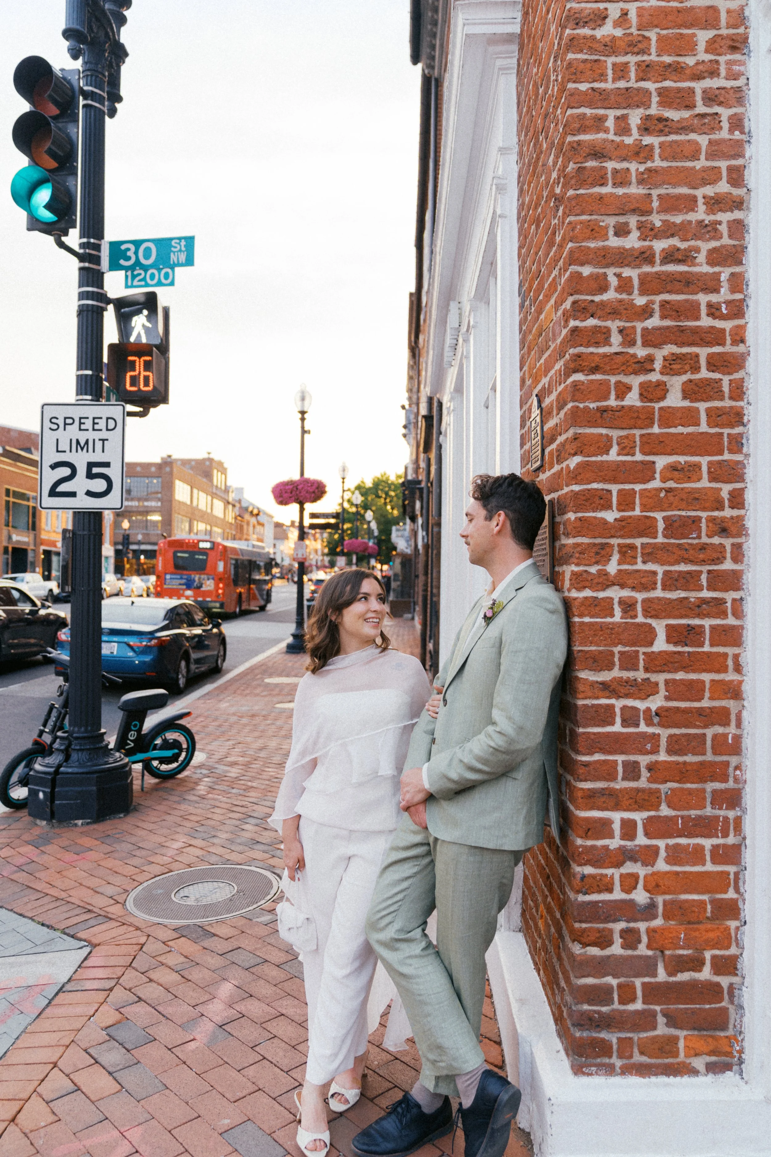  georgetown washington dc elopement portraits on brick sidewalk with historic homes 