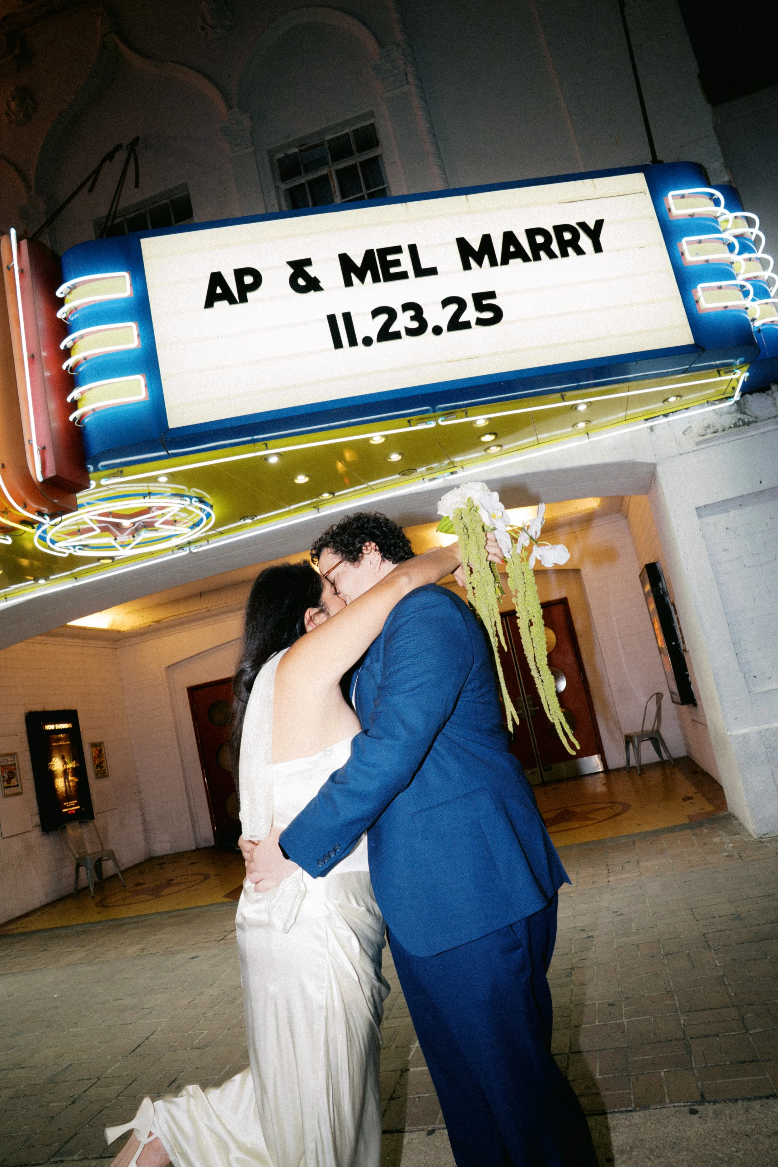 Creative wedding photos on film at Texas Theatre Dallas