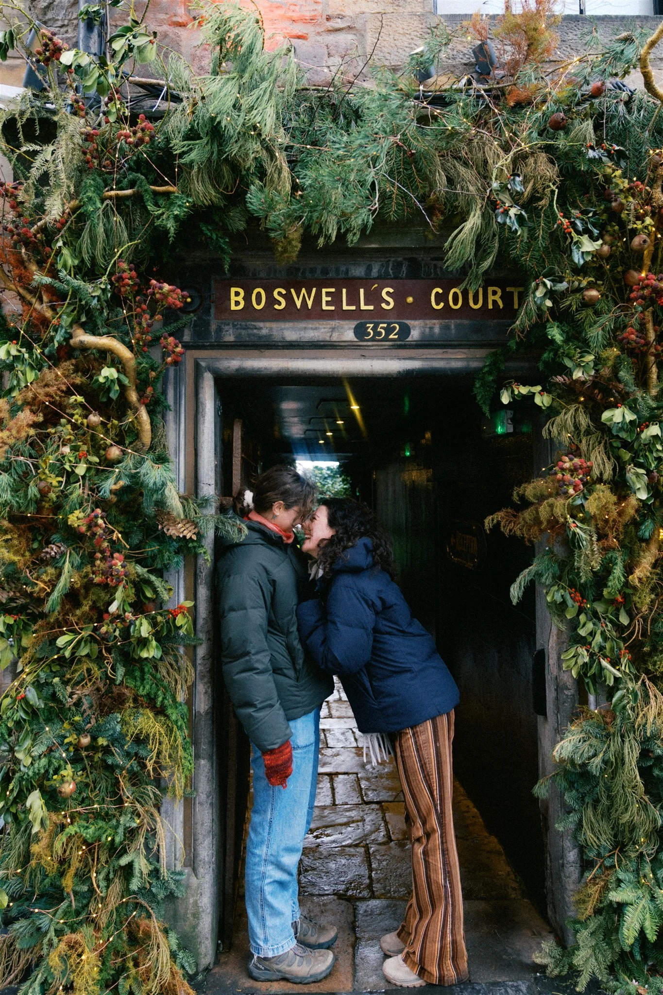 couple portrait at Boswell’s Court in Edinburgh Scotland travel photography