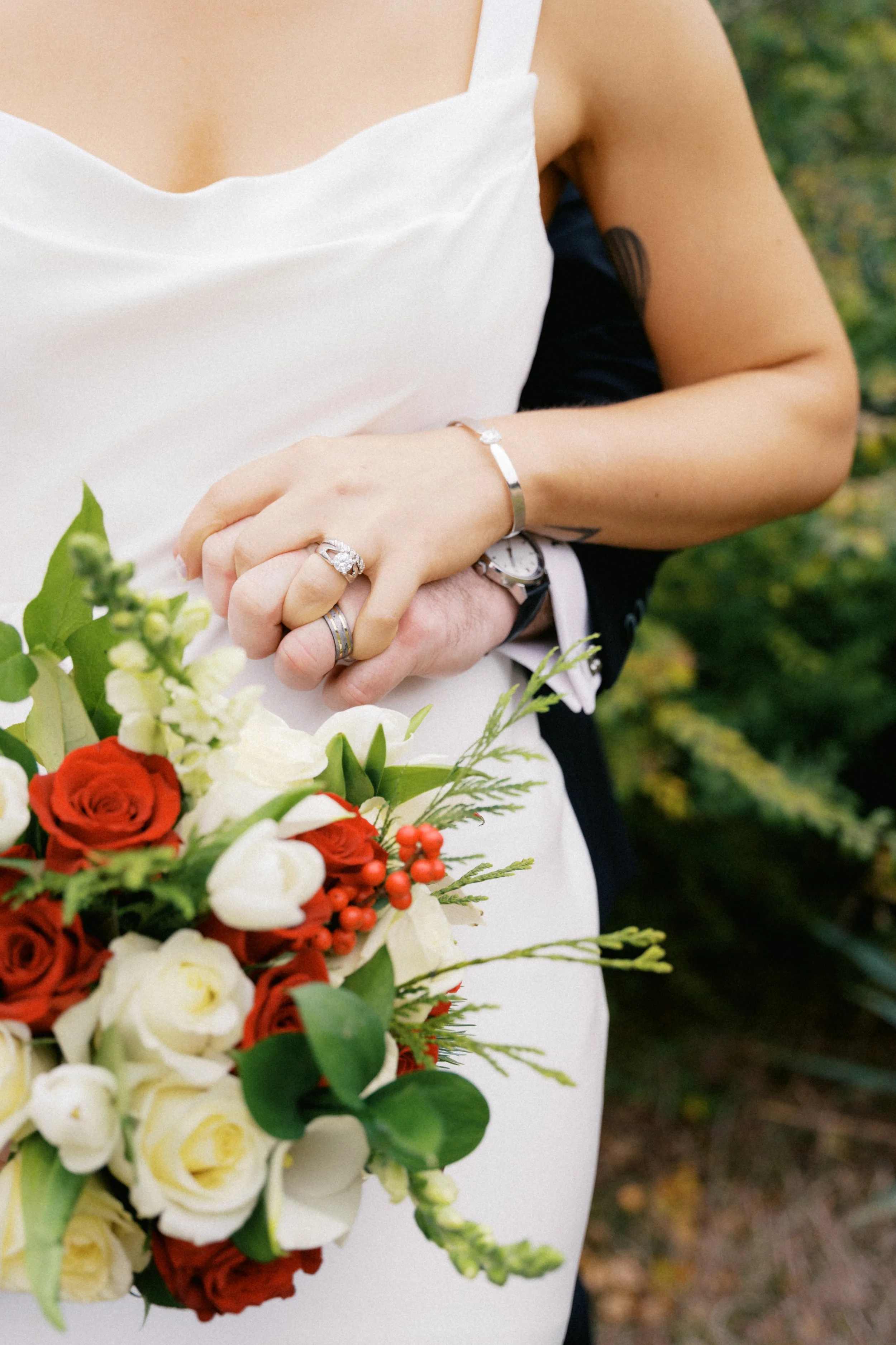Winter elopement portraits outside at Heirloom Hideaway Fort Worth