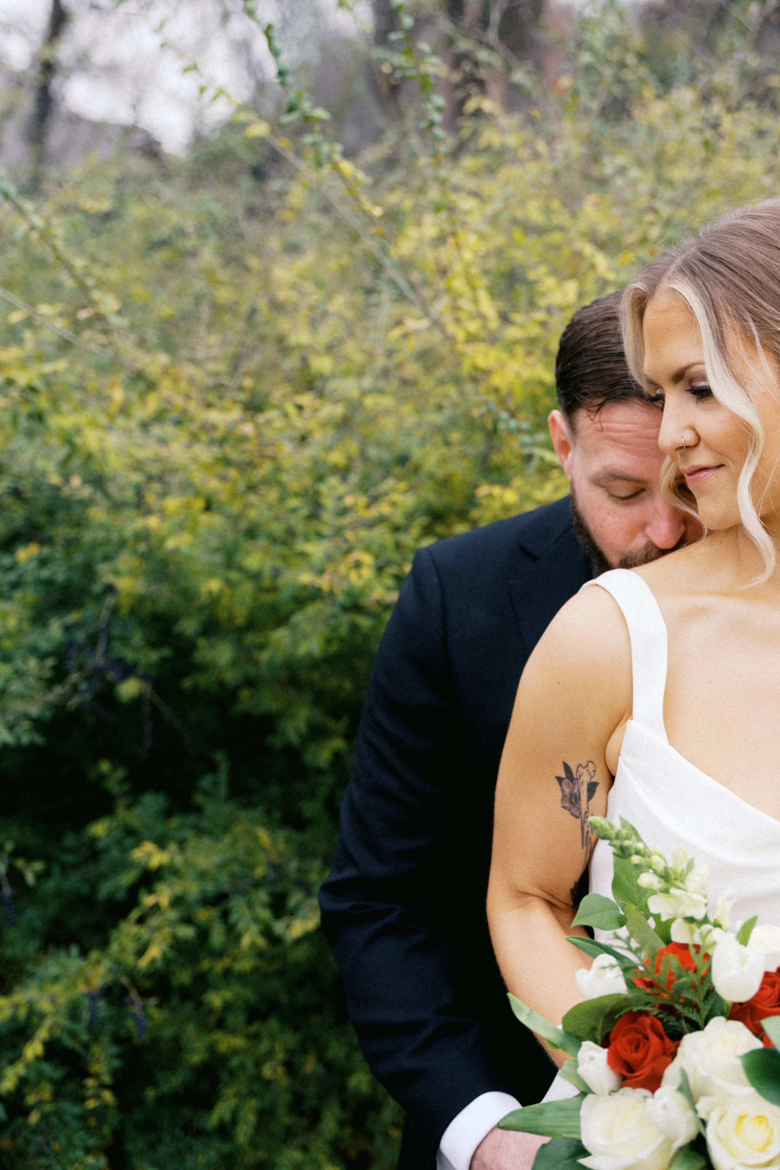 Winter elopement portraits outside at Heirloom Hideaway Fort Worth
