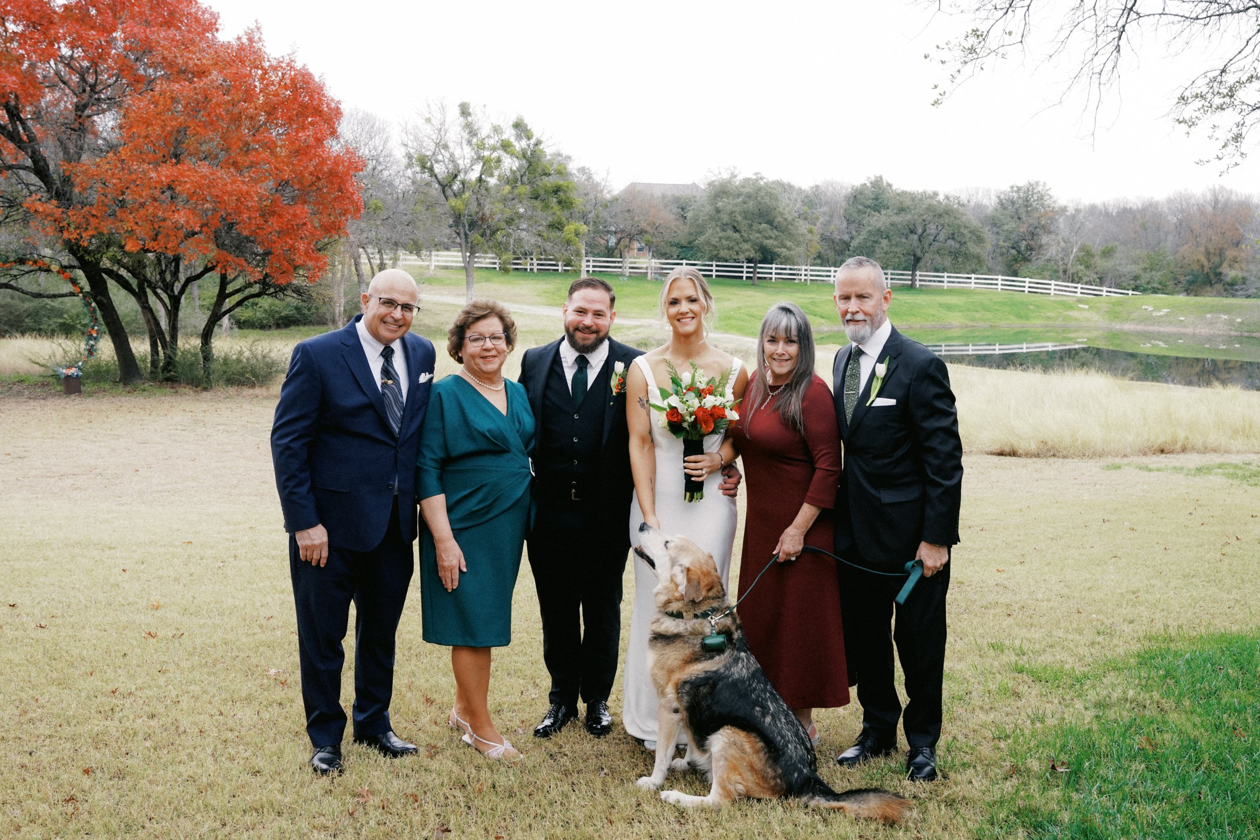 Winter elopement family portraits outside at Heirloom Hideaway Fort Worth