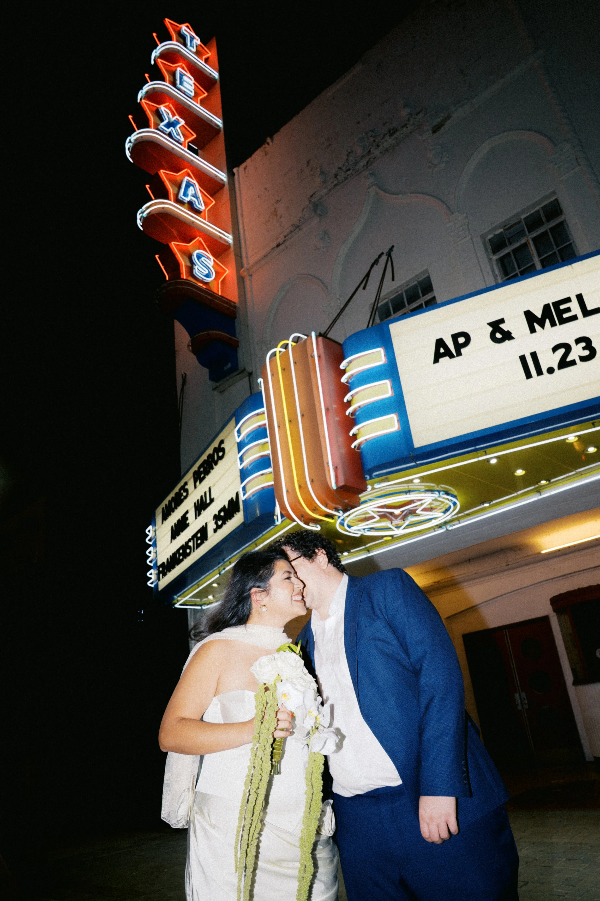 Creative wedding photos on film at Texas Theatre Dallas