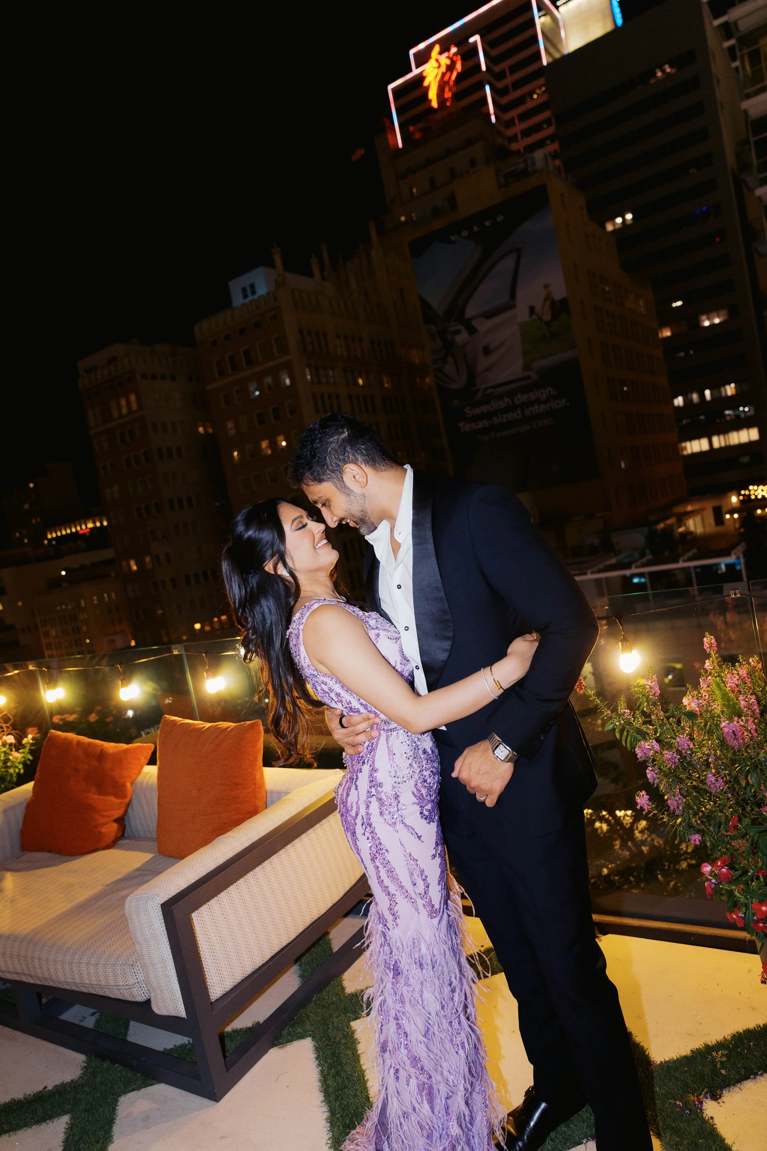 rooftop couple portrait at Catbird Dallas 33rd birthday celebration