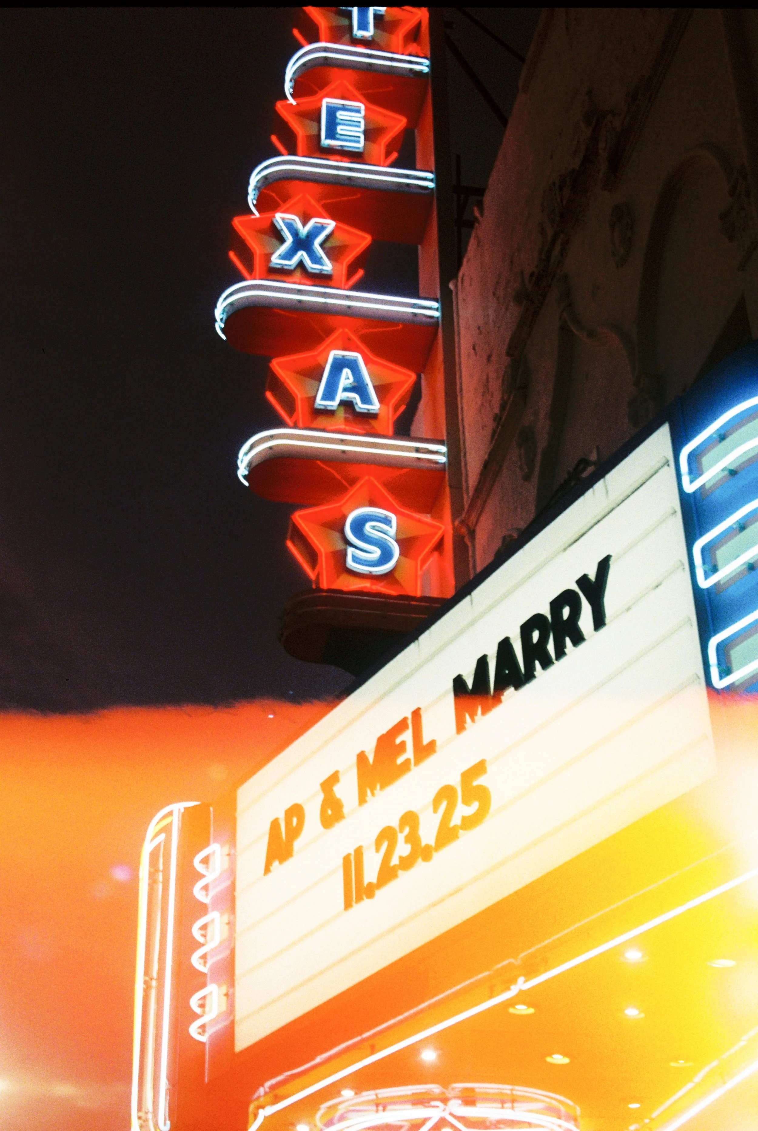 Intimate wedding photos on film at Texas Theatre Dallas