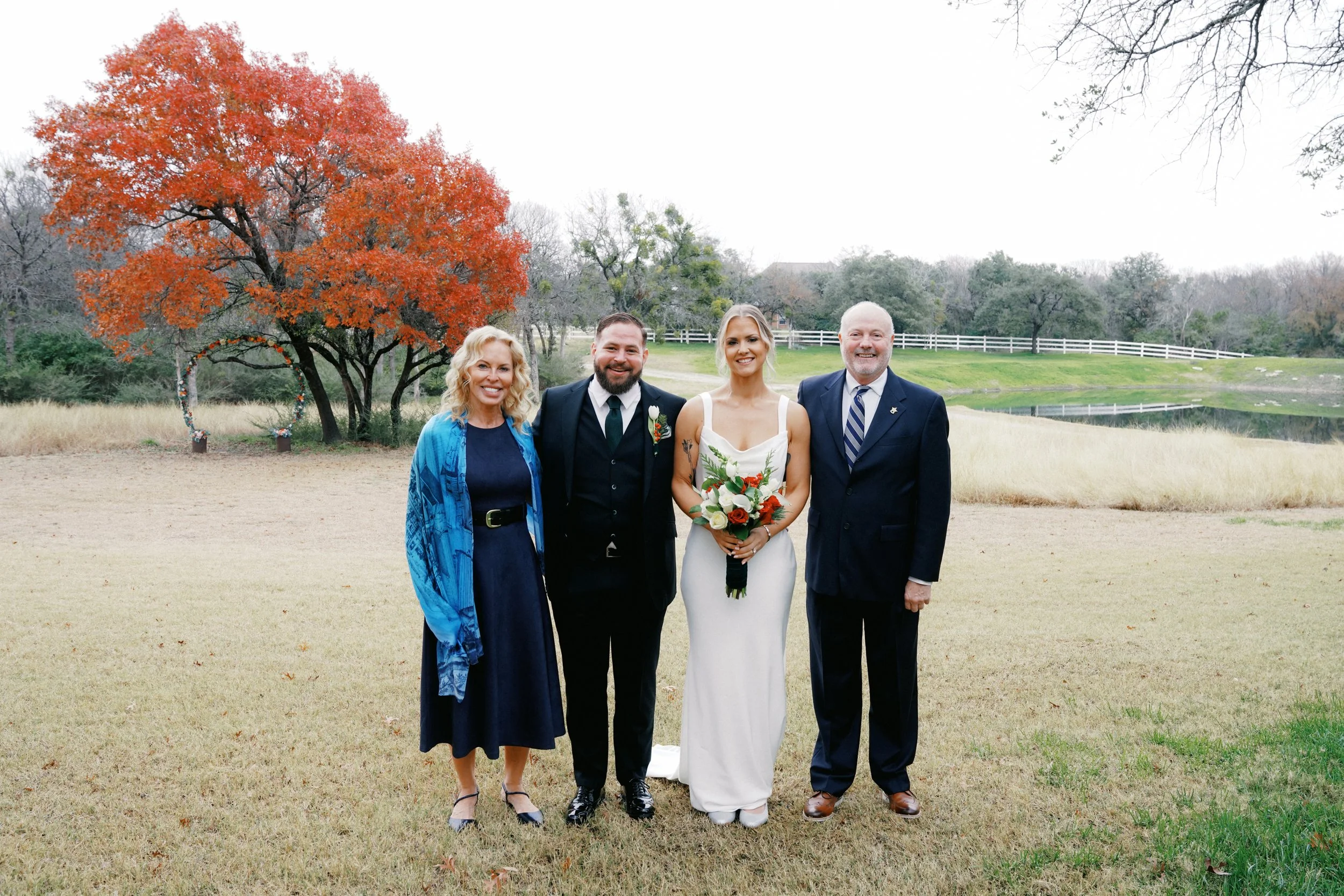 Winter elopement family portraits outside at Heirloom Hideaway Fort Worth