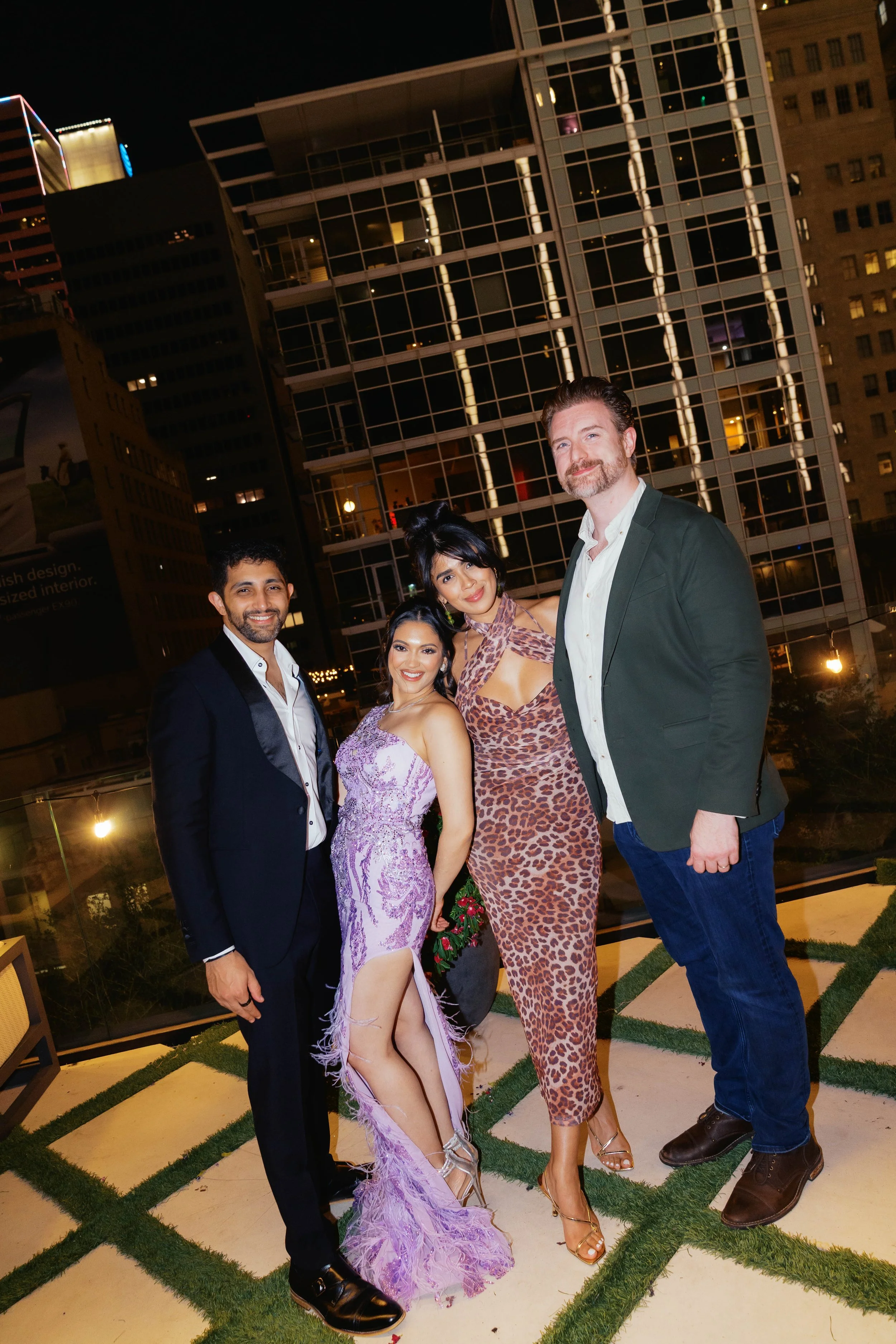 group portrait on rooftop terrace at Catbird Dallas birthday celebration