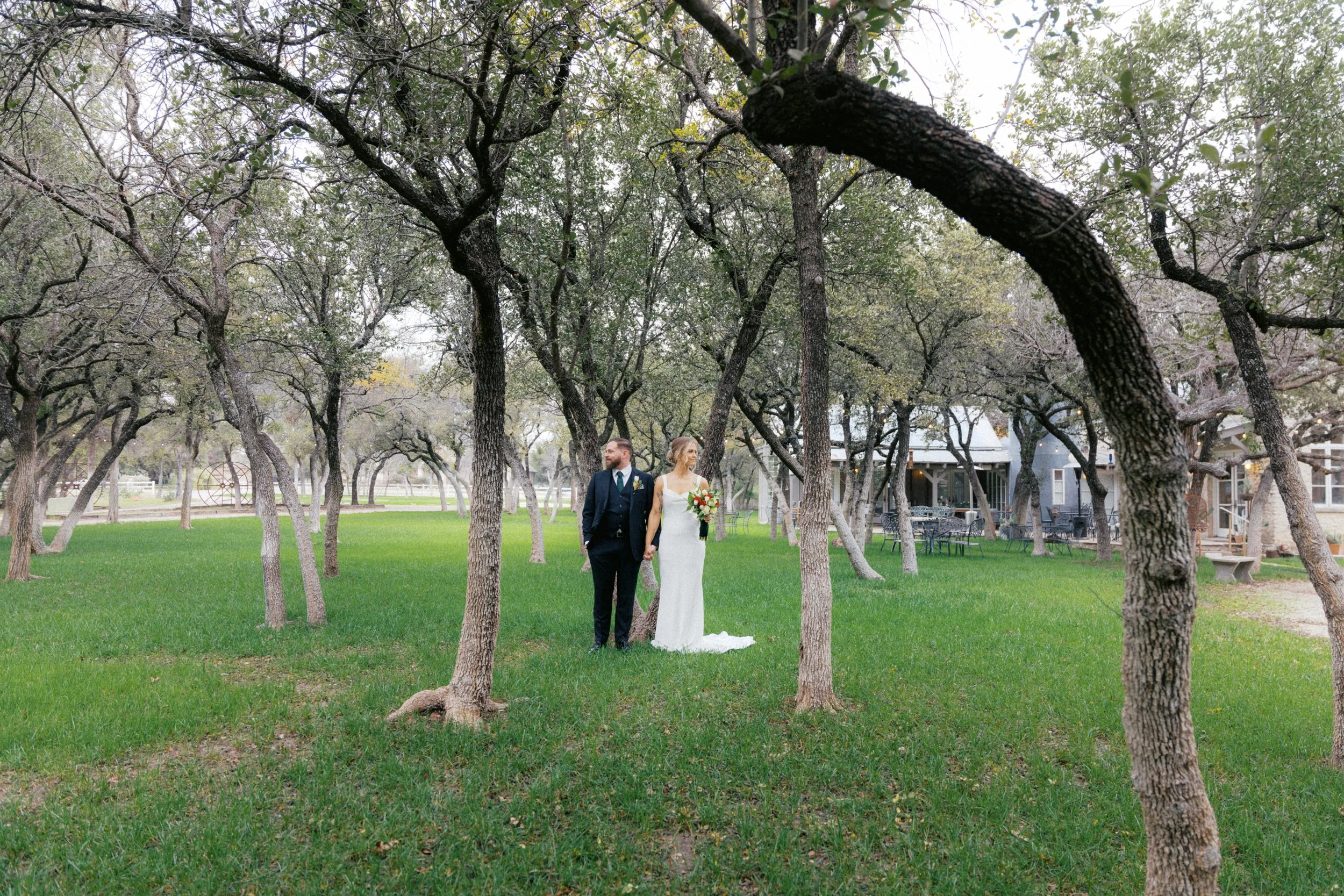 Winter elopement portraits outside at Heirloom Hideaway Fort Worth
