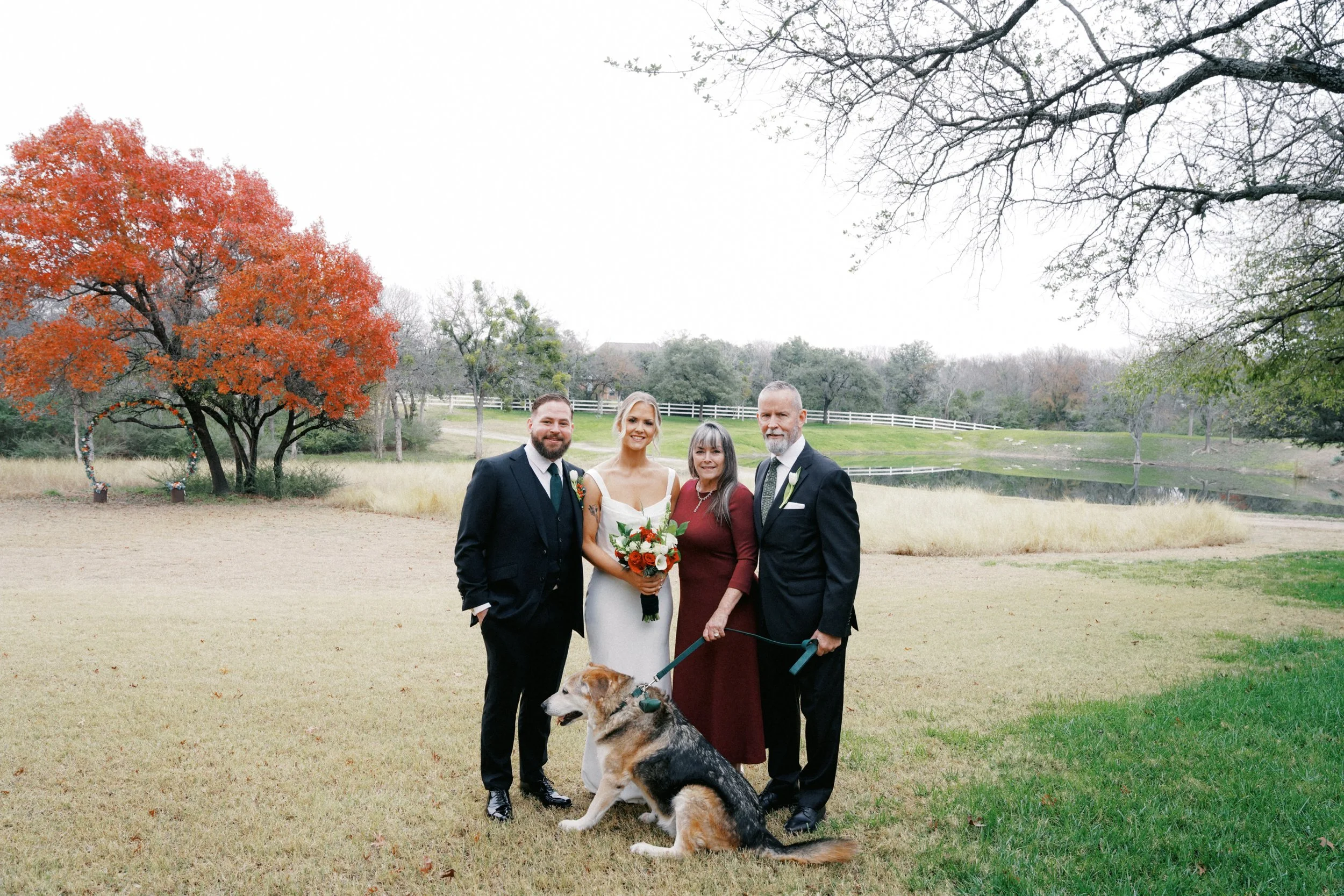 Winter elopement family portraits outside at Heirloom Hideaway Fort Worth