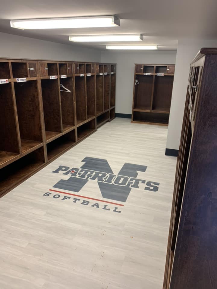This one was a fun little project for Northwest-Shoals Patriot Softball! We teamed up with Interface, Roppe Corporation, and ADCUT - Advanced Cutting Technologies to make this small space a reality! 
•	Interface - Studio Set - A00701 Silverlight
•	In