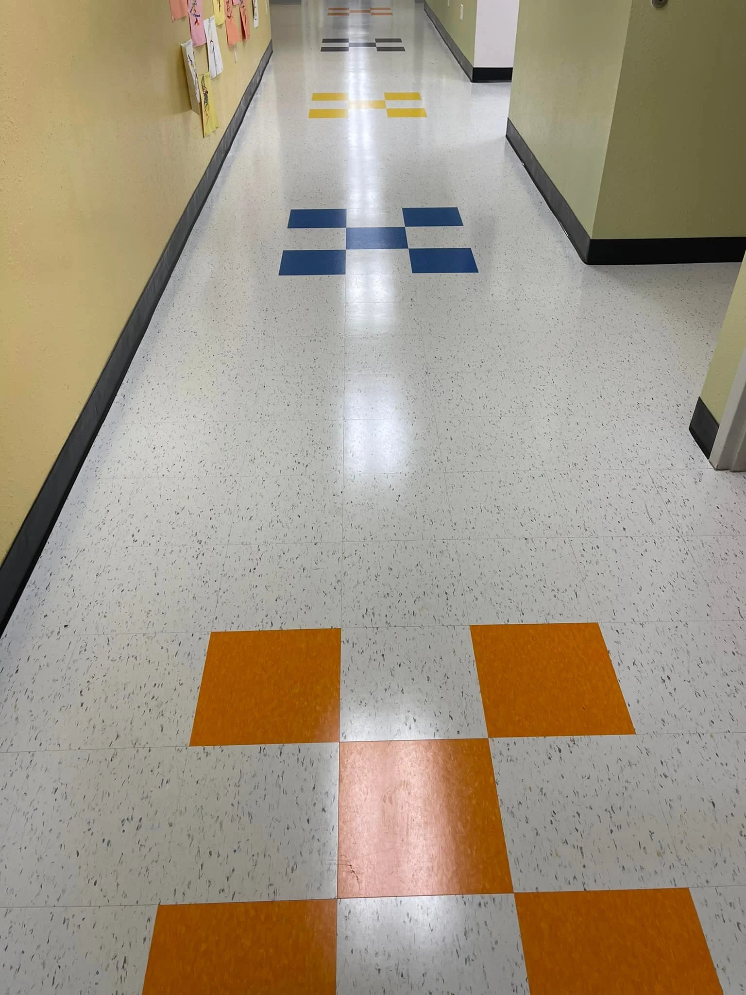 
3,600 sq ft. installed by Scott Peterson that included demo of existing VCT. Betco - Hard As Nails floor polish by Brittany Wall and Kandy Ware. 
Primary - 
Armstrong 52505 Harlequin White
Pattern -
Armstrong 57509 Lemon Lick
Armstrong 57533 Tiger E