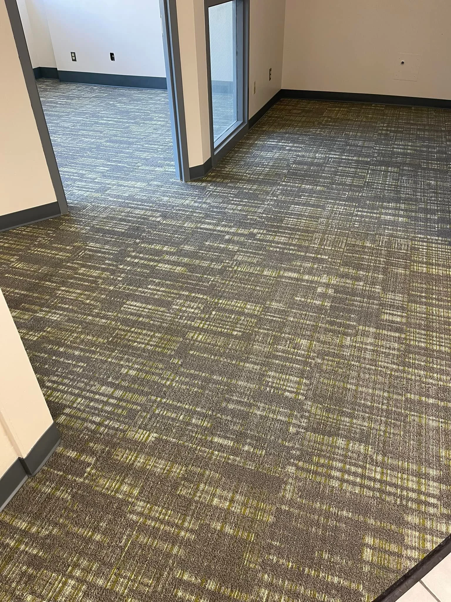 75 yds - Bentley - 24”x24” - Fast Track Suitable - Expedient #411459 with NexStep Cushion Backing. 
Flexco - Base 2000 - 095 Gunmetal