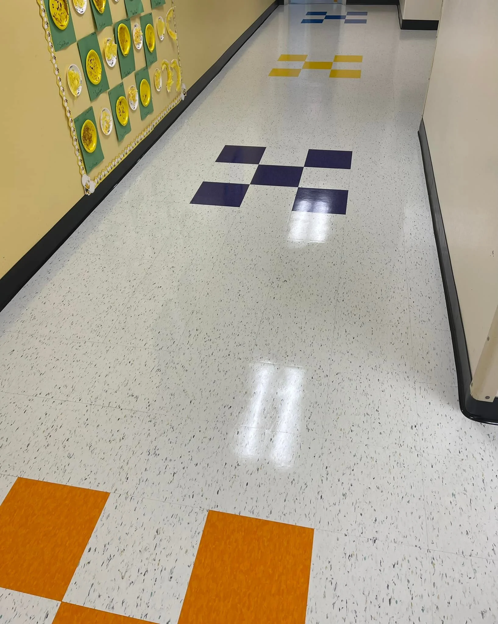 
3,600 sq ft. installed by Scott Peterson that included demo of existing VCT. Betco - Hard As Nails floor polish by Brittany Wall and Kandy Ware. 
Primary - 
Armstrong 52505 Harlequin White
Pattern -
Armstrong 57509 Lemon Lick
Armstrong 57533 Tiger E