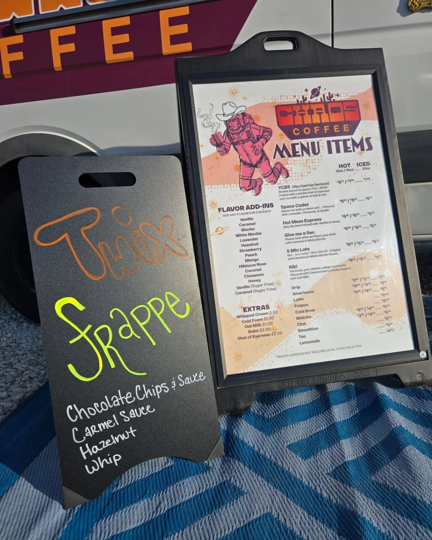 Never able to write in a straight line 😆
NEW SPECIALS BOARD
TWIX FRAPPE
its so good, you gotta try it! 😋
#chaosandcaffeine #chaosonthego