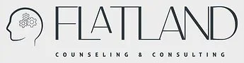 Logo for Flatland Counseling & Consulting with a stylized human head profile and gears.