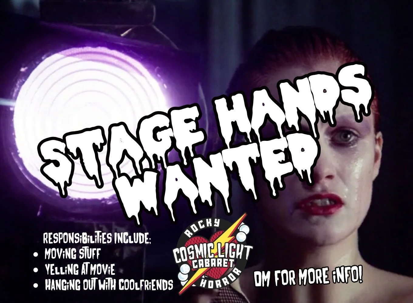 Become a Cosmic Light! 

We&rsquo;re looking for Stage Hands to join our crew!

Help move props and set pieces during the show and play a vital role in bringing the magic to life. It&rsquo;s the perfect opportunity for anyone who wants to be involved