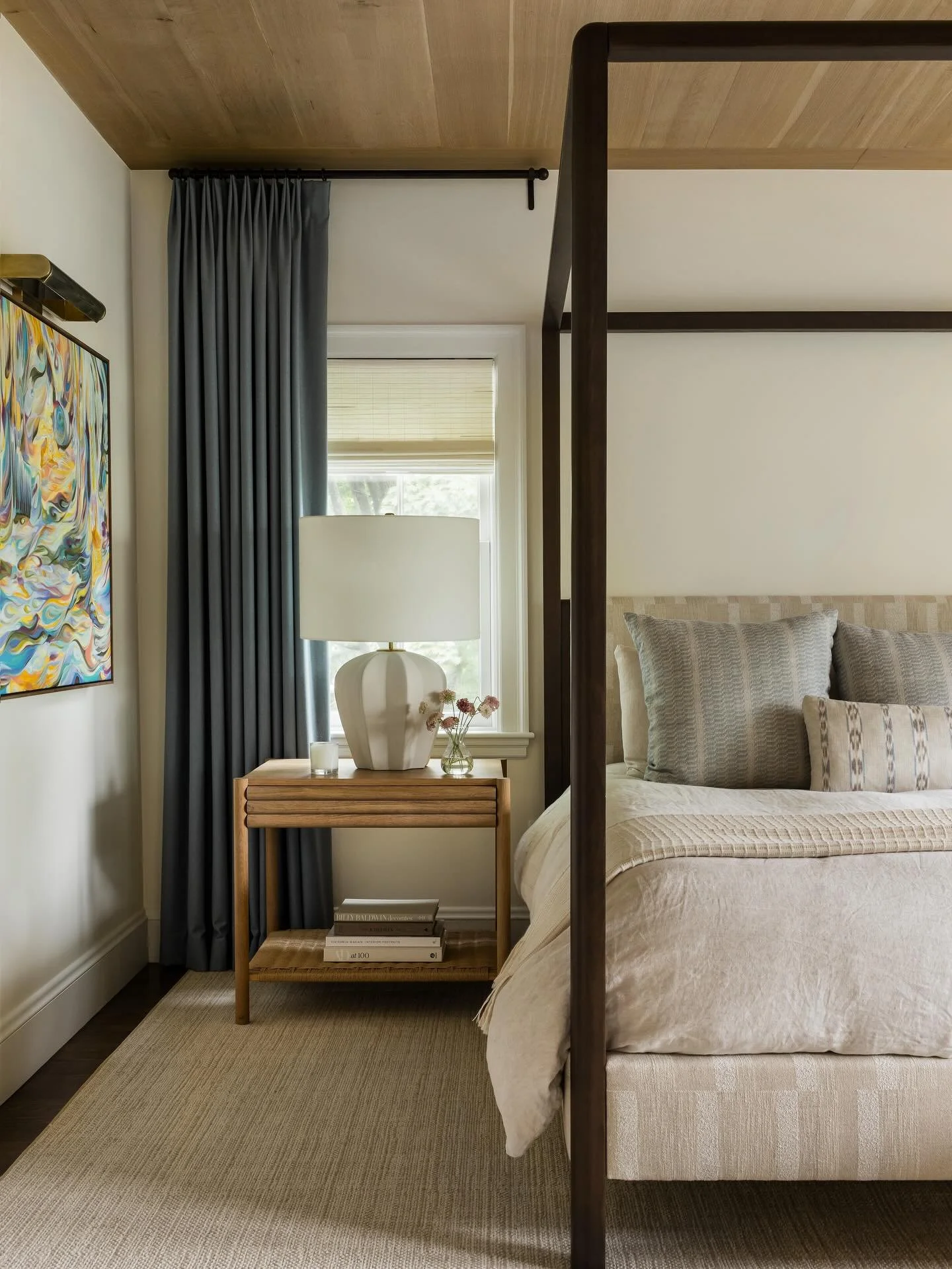 As we prepare for a Primary Bedroom install in a few weeks, I&rsquo;m reminded of this dreamy space in our 1933 Tudor Project. Those beautiful blue drapes in @hollandandsherryinteriors wool are some of my all time favorites. 📸 by @joyellewest
