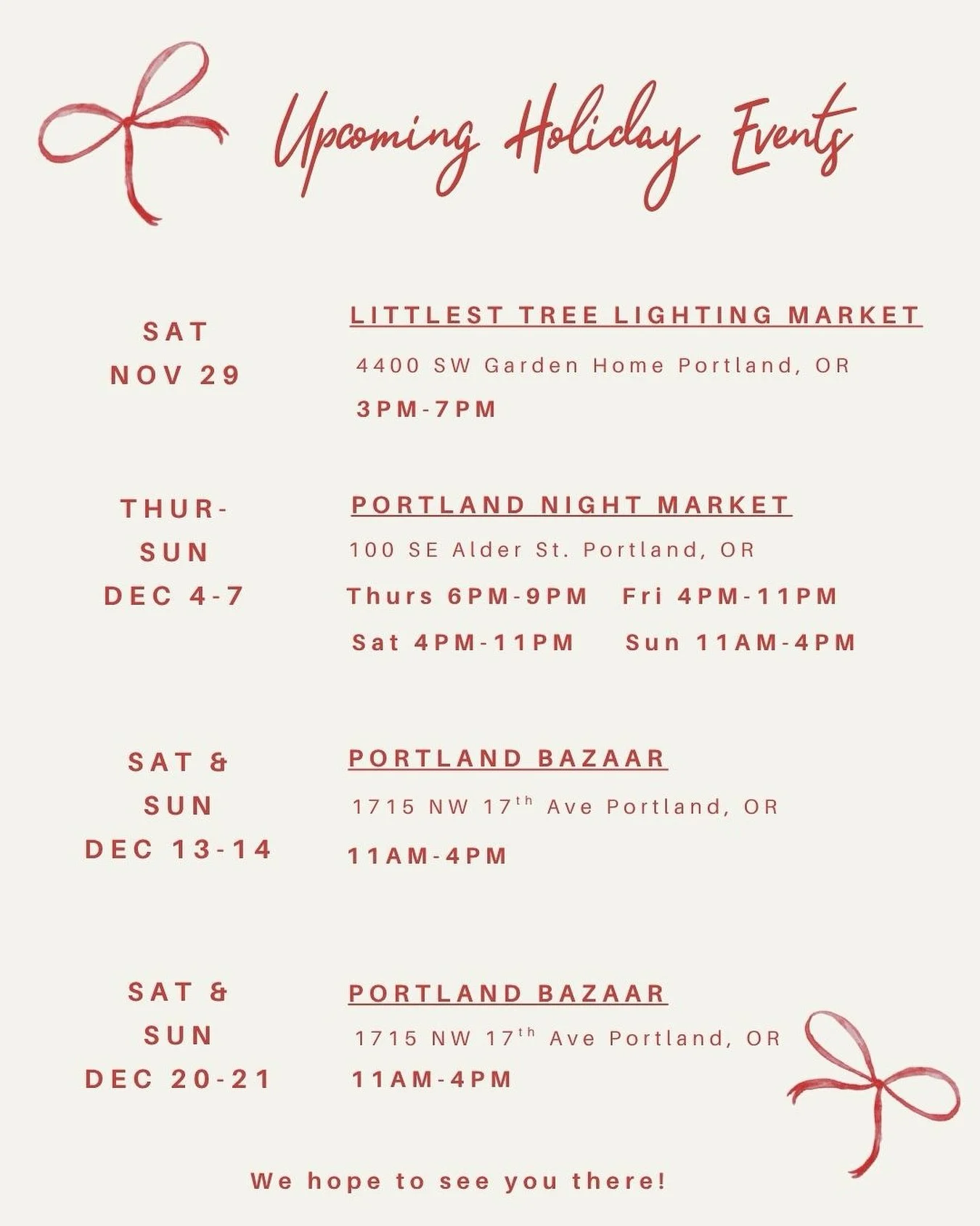 Upcoming Holiday Events! Come and find us! ✨🎄