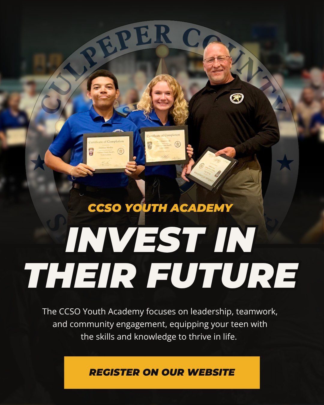🌟 A Few Spots Left! 🌟

Sign your student up for a unique experience in law enforcement with CCSO's Summer Youth Academy, July 27 &ndash; July 31, 2026! 🚔

This intensive program offers hands-on training, field trips to our firearms range and call 
