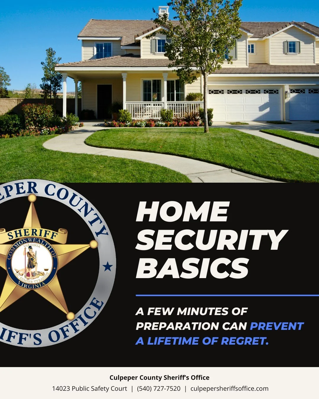 True peace of mind always starts with a strong foundational layer of protection right at your own front door.

CCSO is sharing our essential Home Security Basics guide to help safeguard your household:

✔ Secure Doors and Windows: Always utilize high