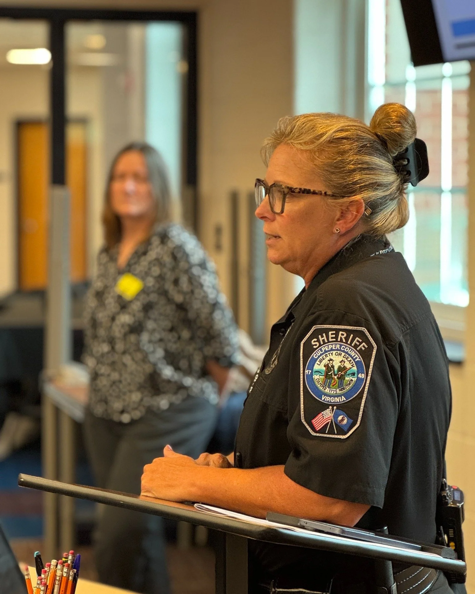 Floyd T. Binns 8th-grade English classes invited SRO Sergeant Dana Dodson to teach a lesson connecting real-world law with the novel students are currently reading: Red Kayak.

The novel is about a group of teenagers who pull a prank which results in