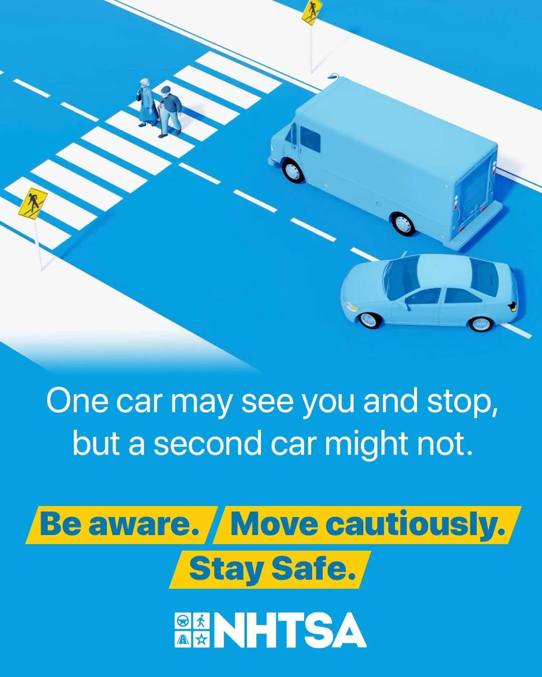 October is Pedestrian Safety Month.

CCSO wants to remind you to watch out for hidden traffic. A stopped car in one lane can block another driver&rsquo;s view of you. 

Make sure every lane has stopped before crossing.

Stay safe, Culpeper!

#NHTSA #
