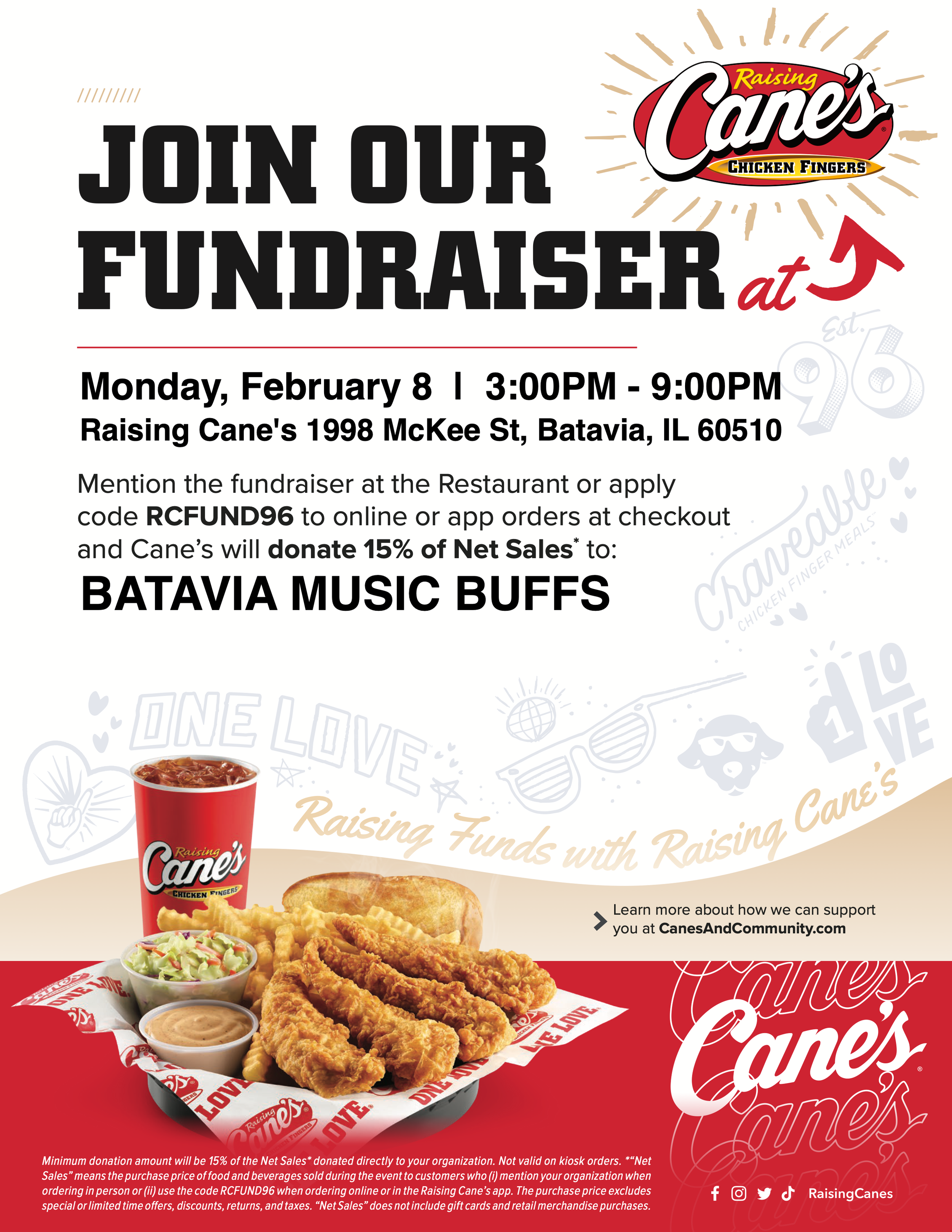 Raising Canes - raising funds the Batavia Music Buffs!
