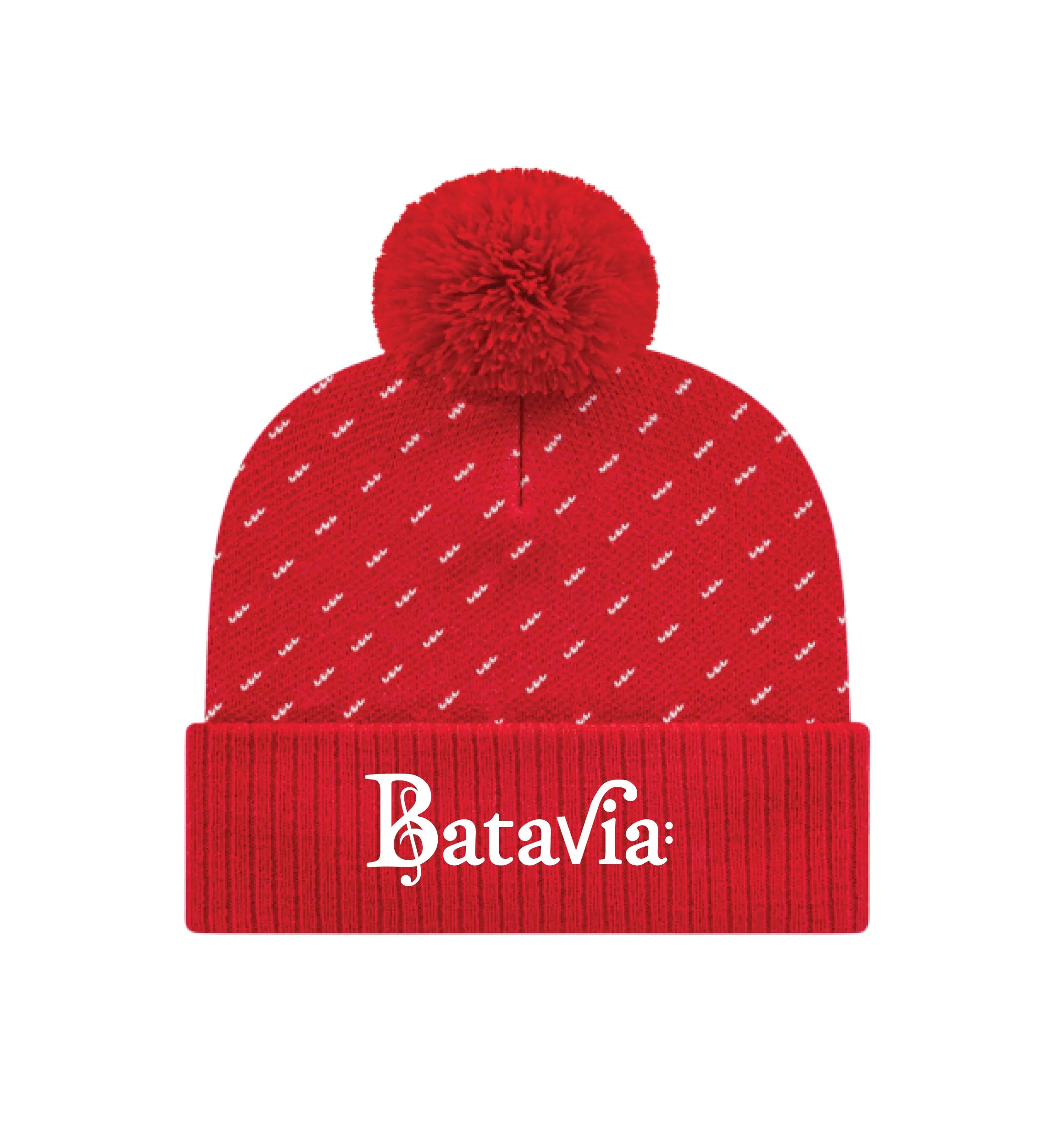 Batavia Music Logo: Embroidered Diagonal Dash Knit Cap // Red