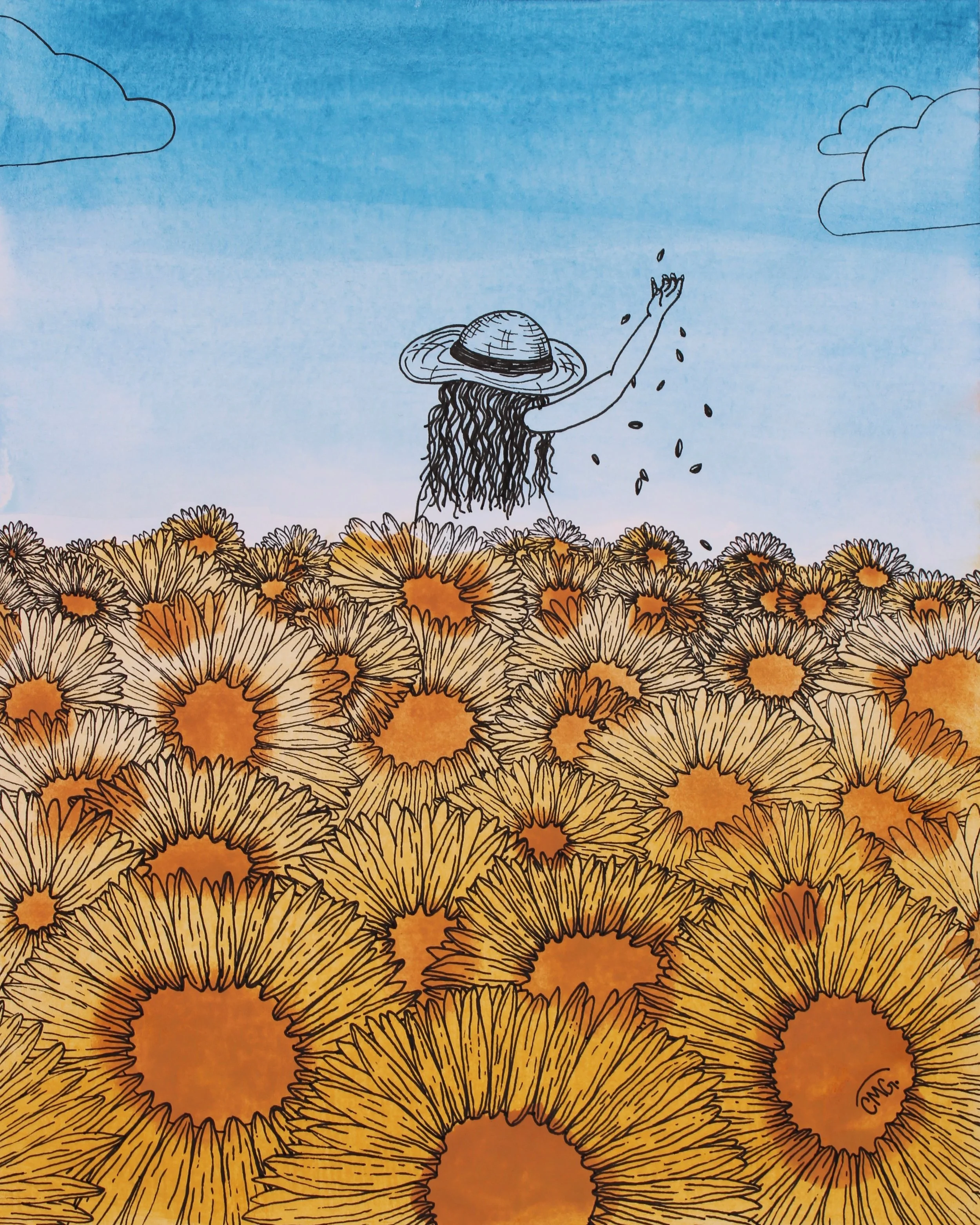 "Sower" / 2026 / 8” x 10” / Gouache and ink on multimedia paper