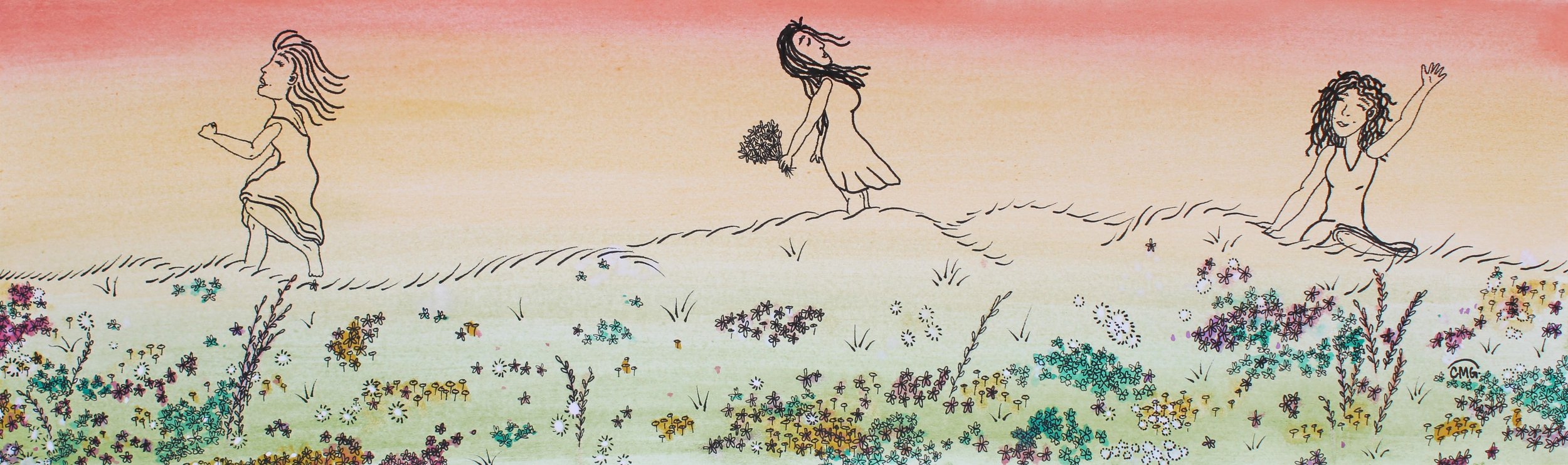 "In the Meadow" / 2026 / 20” x 6” / Gouache and ink on multimedia paper