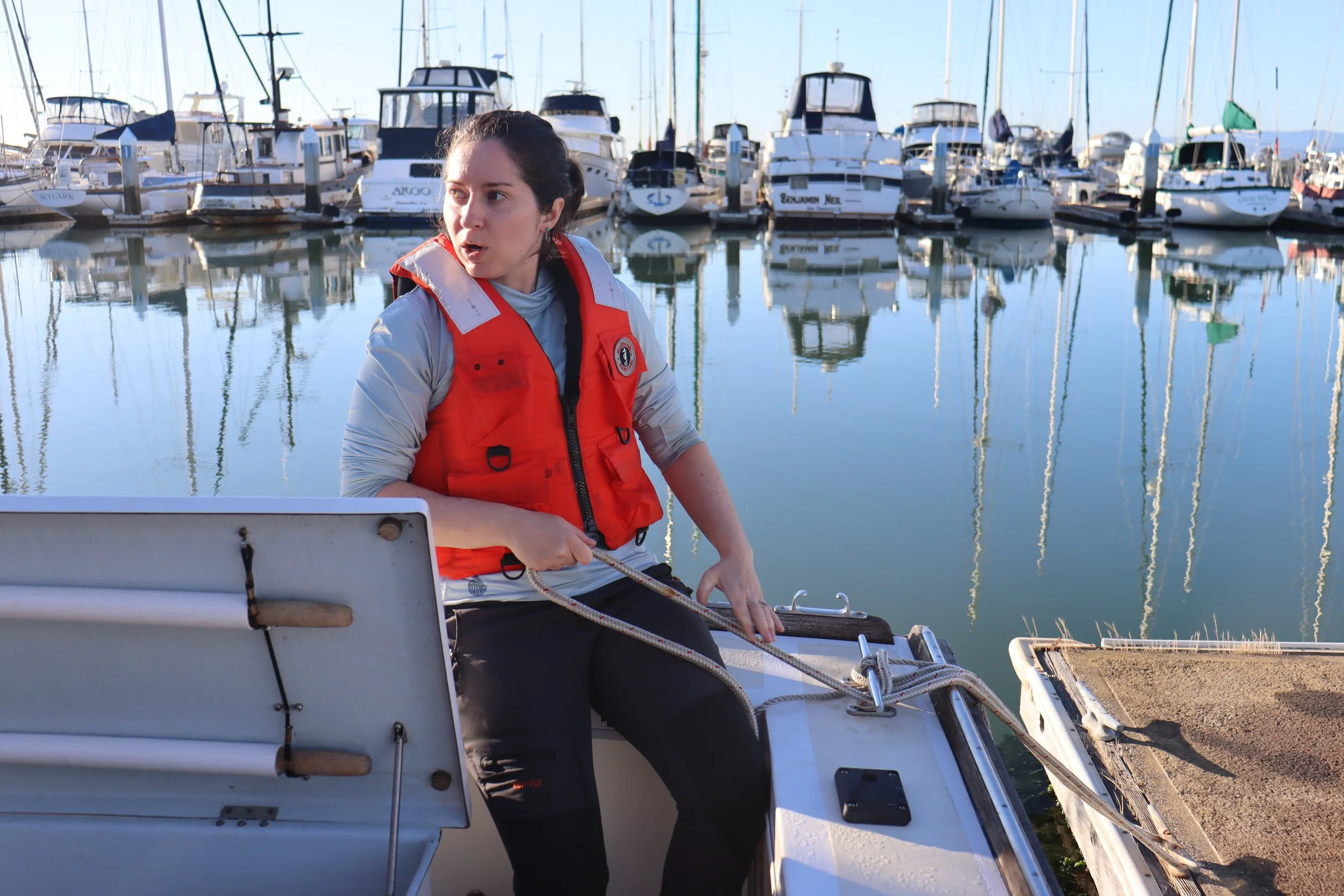 Meghan Holst securing research vessel.