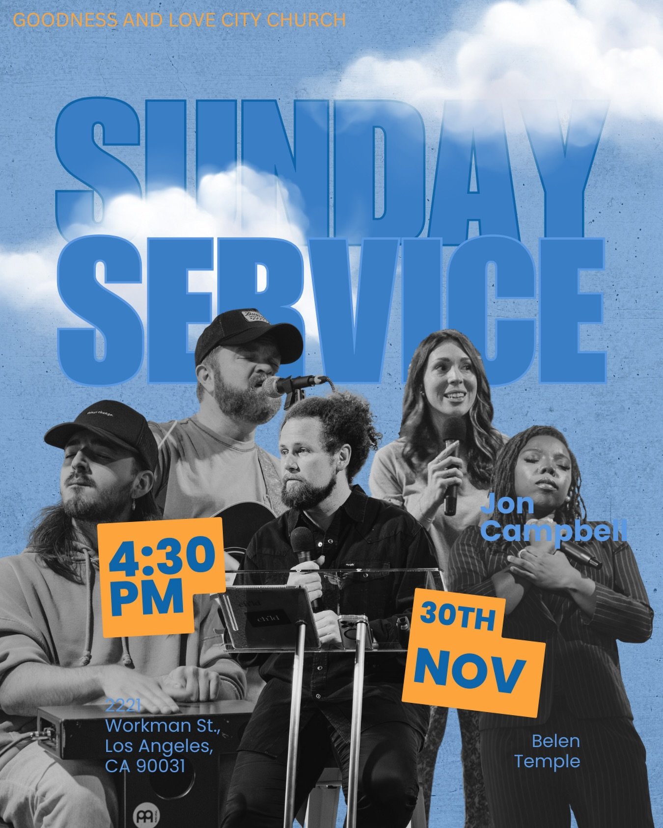 Join us today &mdash; and every Sunday &mdash; at 4:30 PM! Great things are happening at Goodness &amp; Love City Church, and we&rsquo;d love for you to be a part of it. ✨

📍 2221 Workman Street